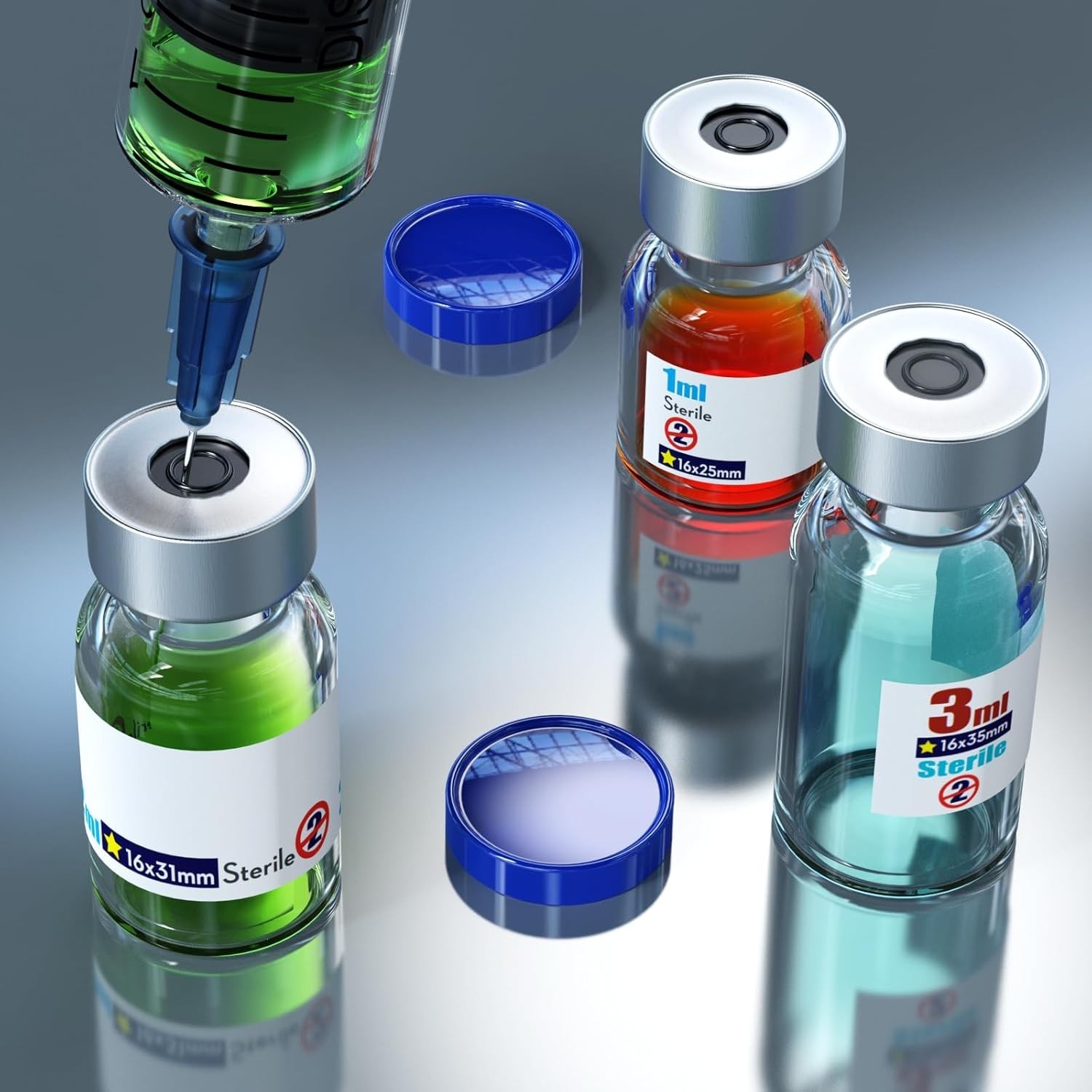 Sterile Glass Vials 3ml with Injection Port Flip Cap 10pcs Medical Vial