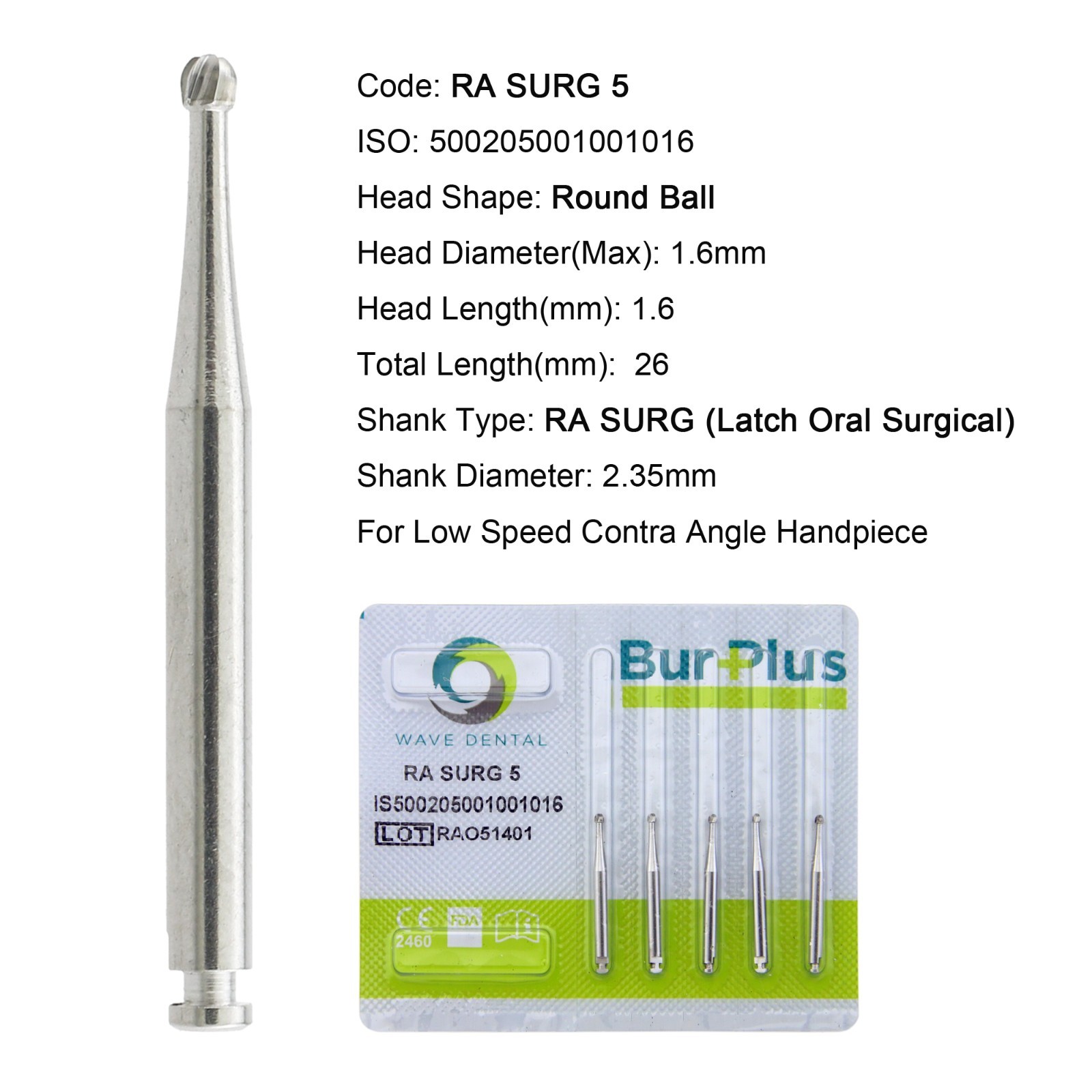 WAVE Dental Latch Round Carbide Burs RA 2 4 6 8 Surgical Bur RA SURG Slow Speed