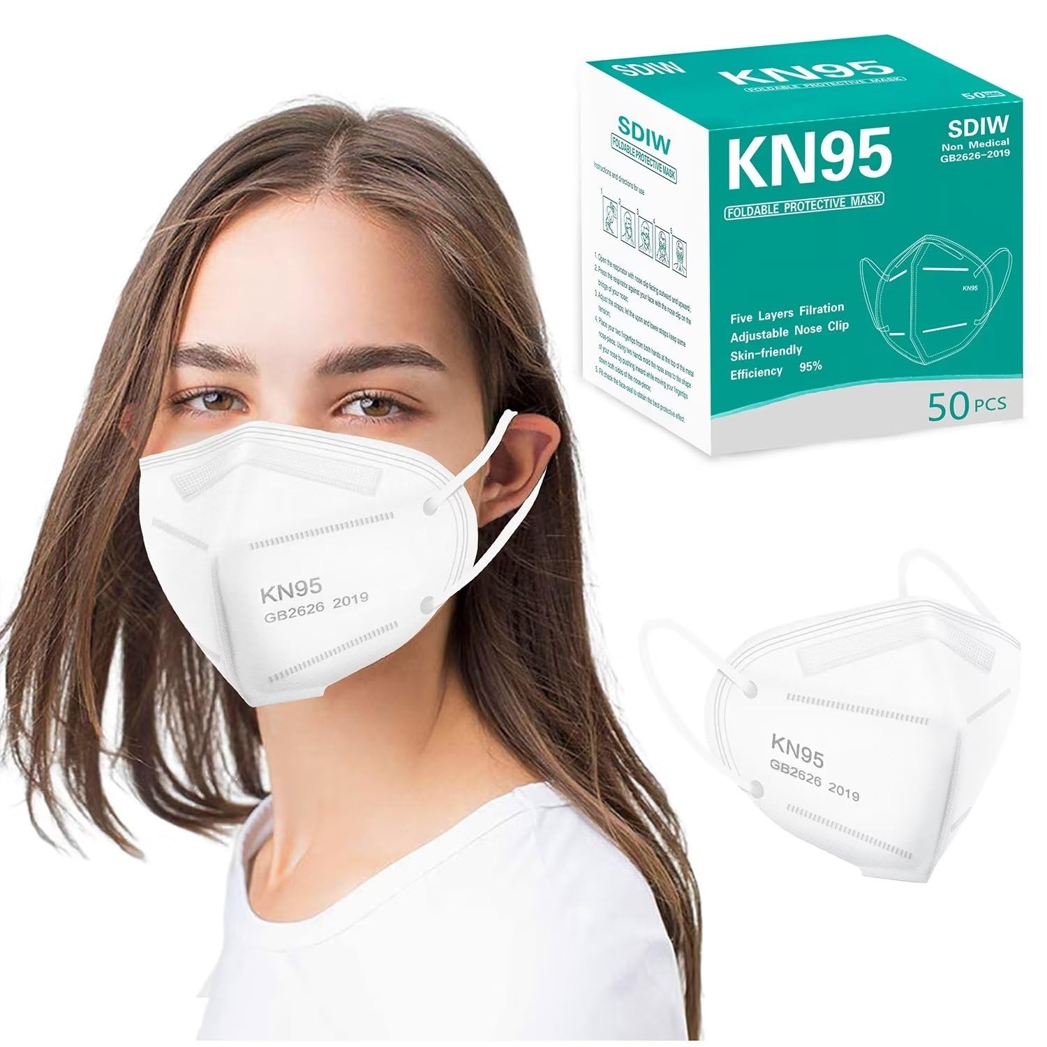50PCS KN95 Face Masks Breathable Disposable Mask 5 Layer Cup Dust Safety Filt…