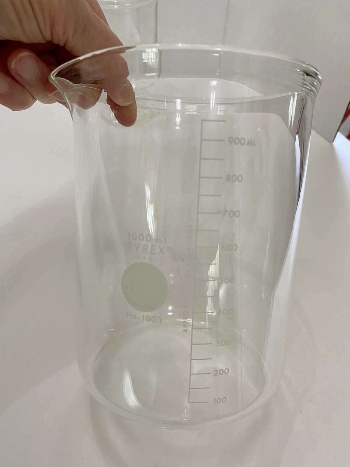 PYREX No. 1003 Griffin Beaker 1000ml & 600 mL #1003 Heavy Walled USA