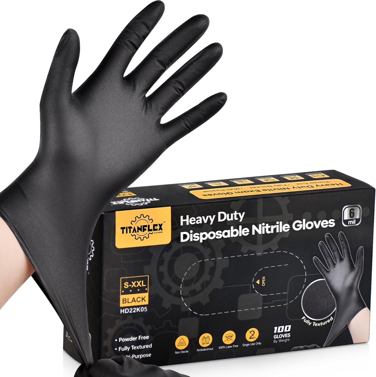 First Glove Black Industrial Disposable Nitrile Gloves 6 Mil Latex & Powder Free