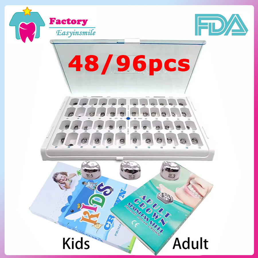 48Pcs/96Pcs Dental Crown for Teeth Preformed Primary Molar Adult Kid Crowns