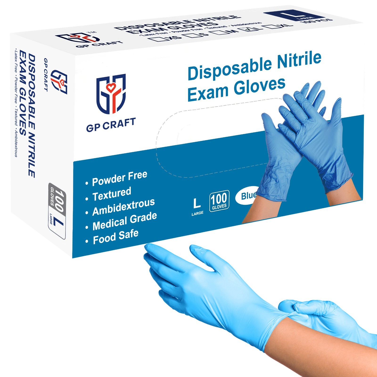 GP Craft Blue Nitrile Disposable Gloves Food Safe Latex-Free (100pcs) 1 Box