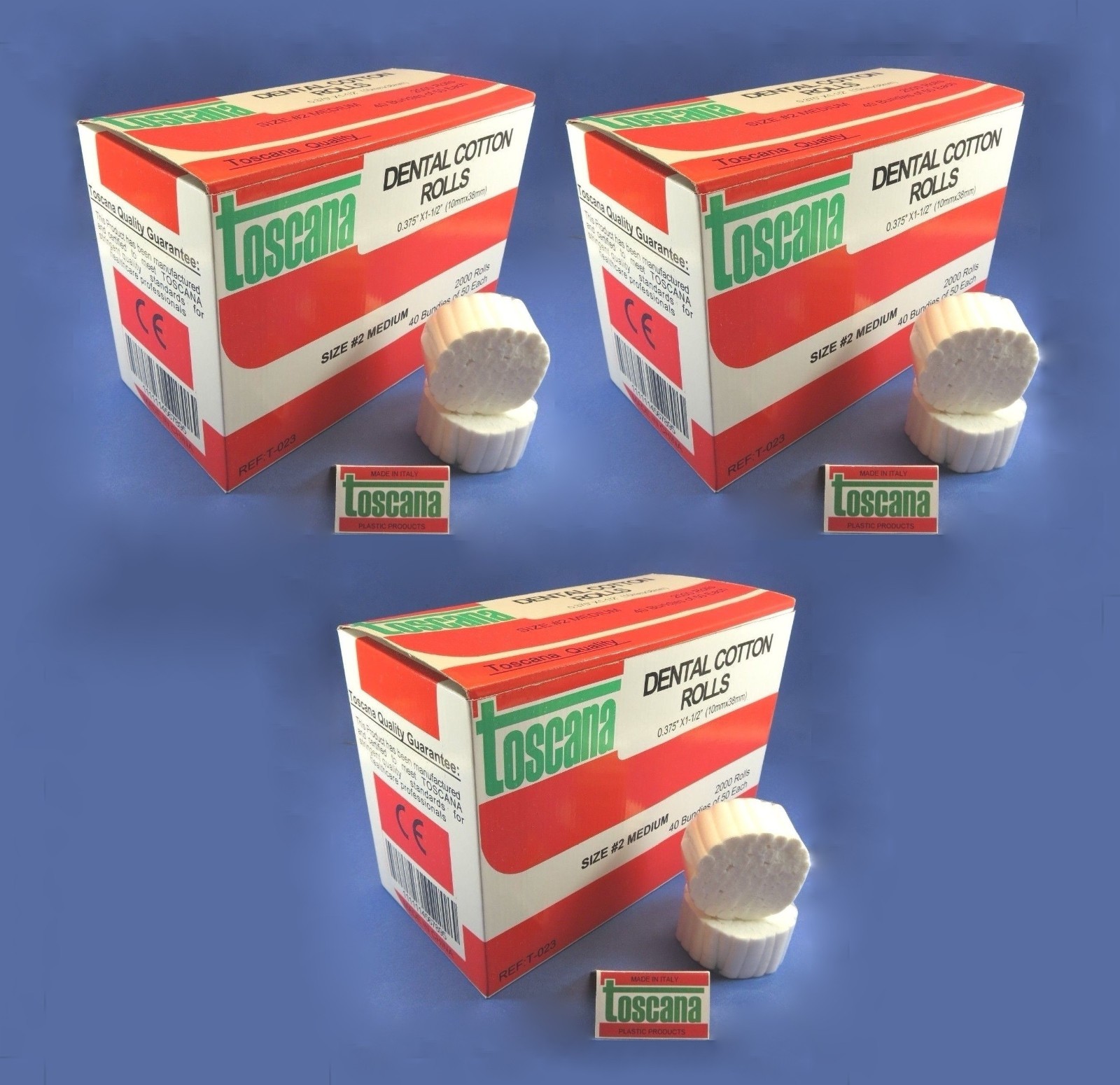 Dental Cotton Rolls Medium Size #2 High Quality FDA CE 3 Boxes 6000 Pcs TOSCANA
