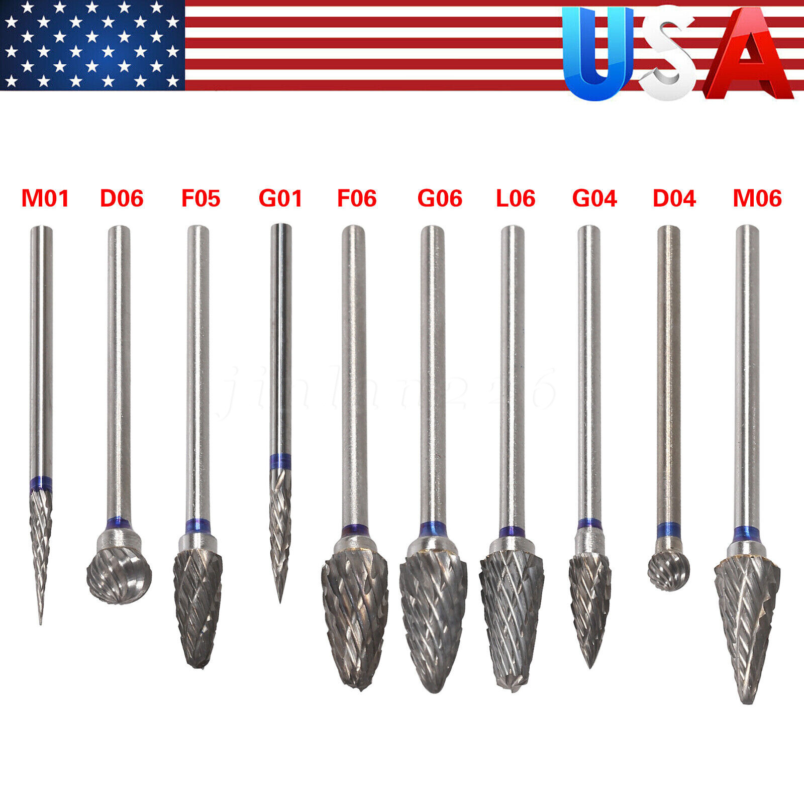 10 Pcs HP Tungsten Steel Carbide Cutter Dental Denture Burs Lab Drill Polisher P