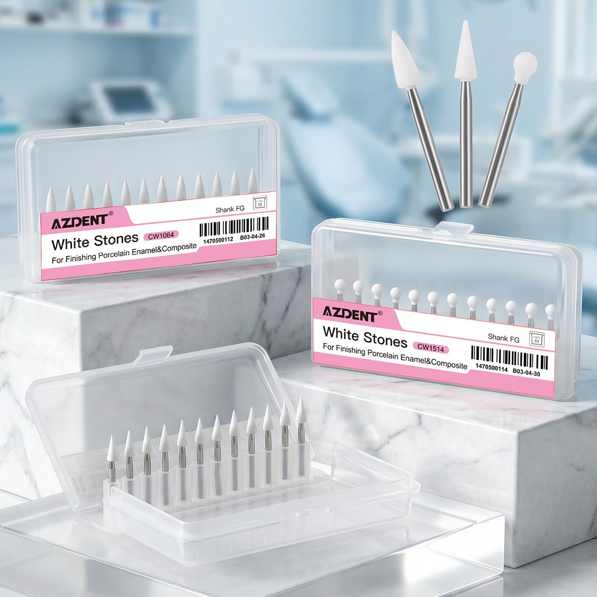 AZDENT Dental Flame White Stone Polishing FG Burs 12/pk Abrasion