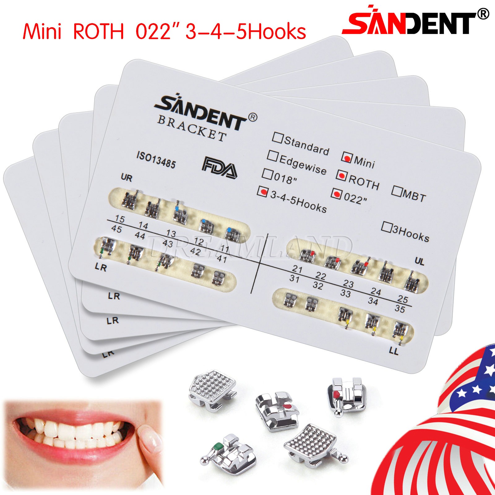10 Packs Dental Orthodontic Metal Brackets Braces Mini Roth.022 Hooks 345