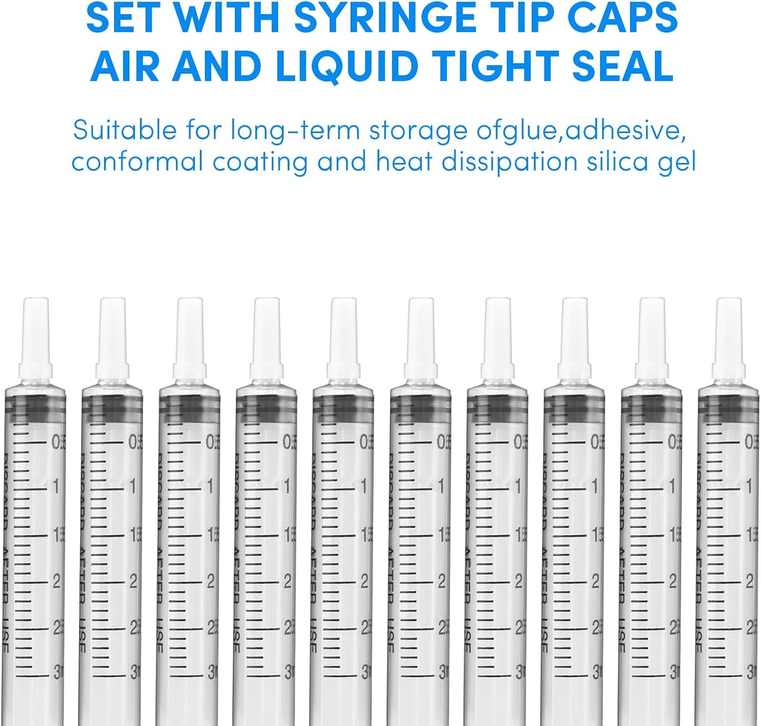 10 Pack 3 ml Syringe with Cap No Needle, Disposable Syringes for Liquid, Feeding