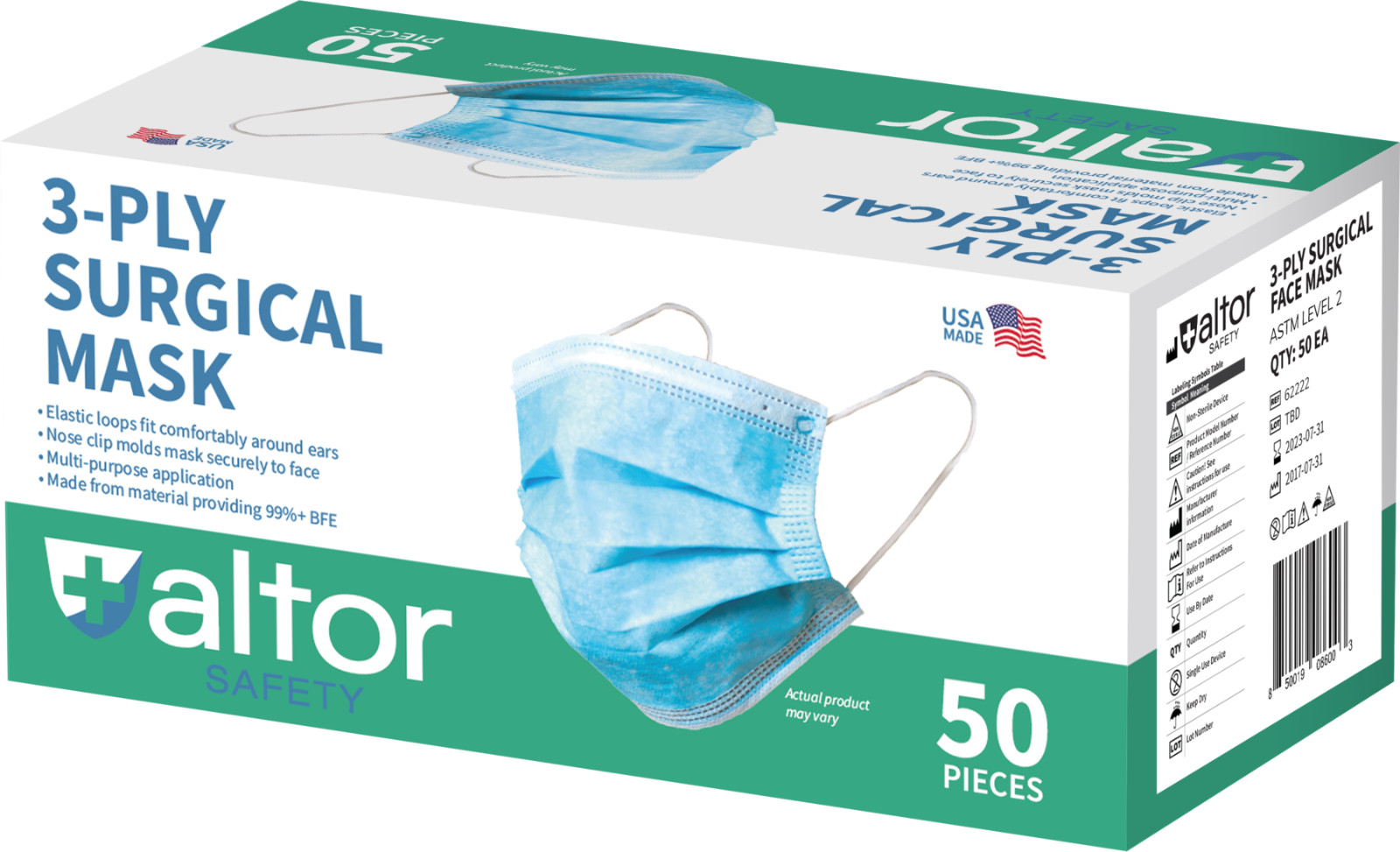 MADE IN USA 3PLY SURGICAL DISPOSABLE MASKS – ASTM LEVEL 2 99% BFE FDA Approved