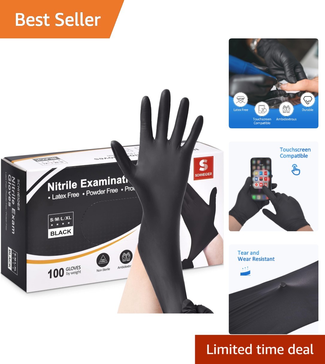 High-Quality Black Nitrile Gloves, XL 100-ct, 4-mil, Puncture-Proof & Waterproof