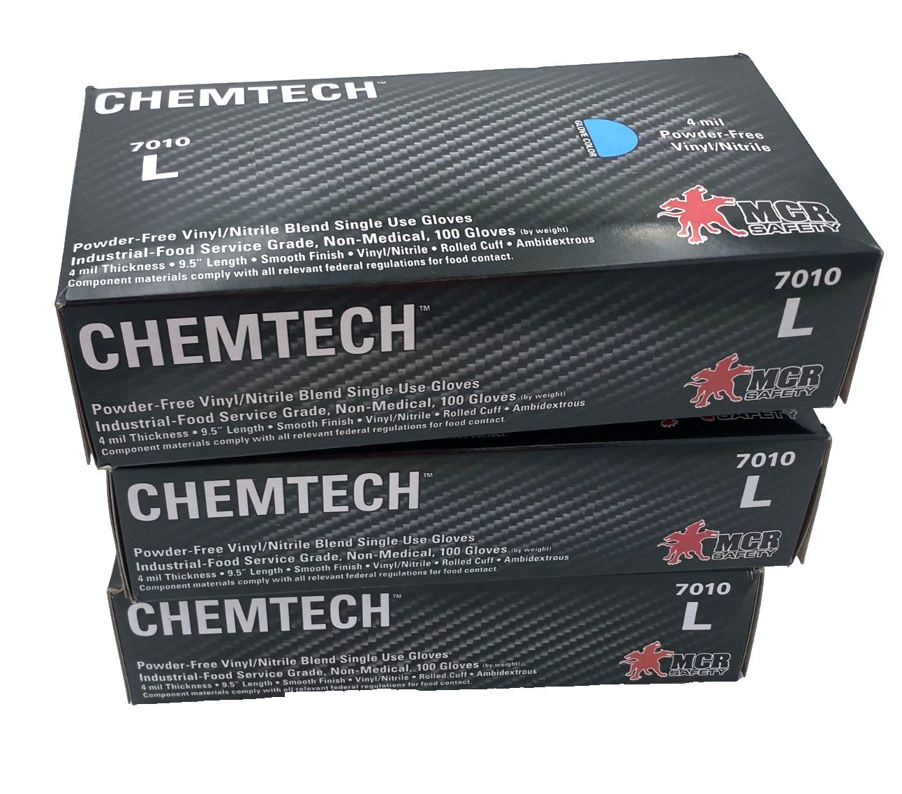 MCR 7010 Disposable Gloves 300 Count Nitrile Vinyl Powder Free L 3 Box Lot New