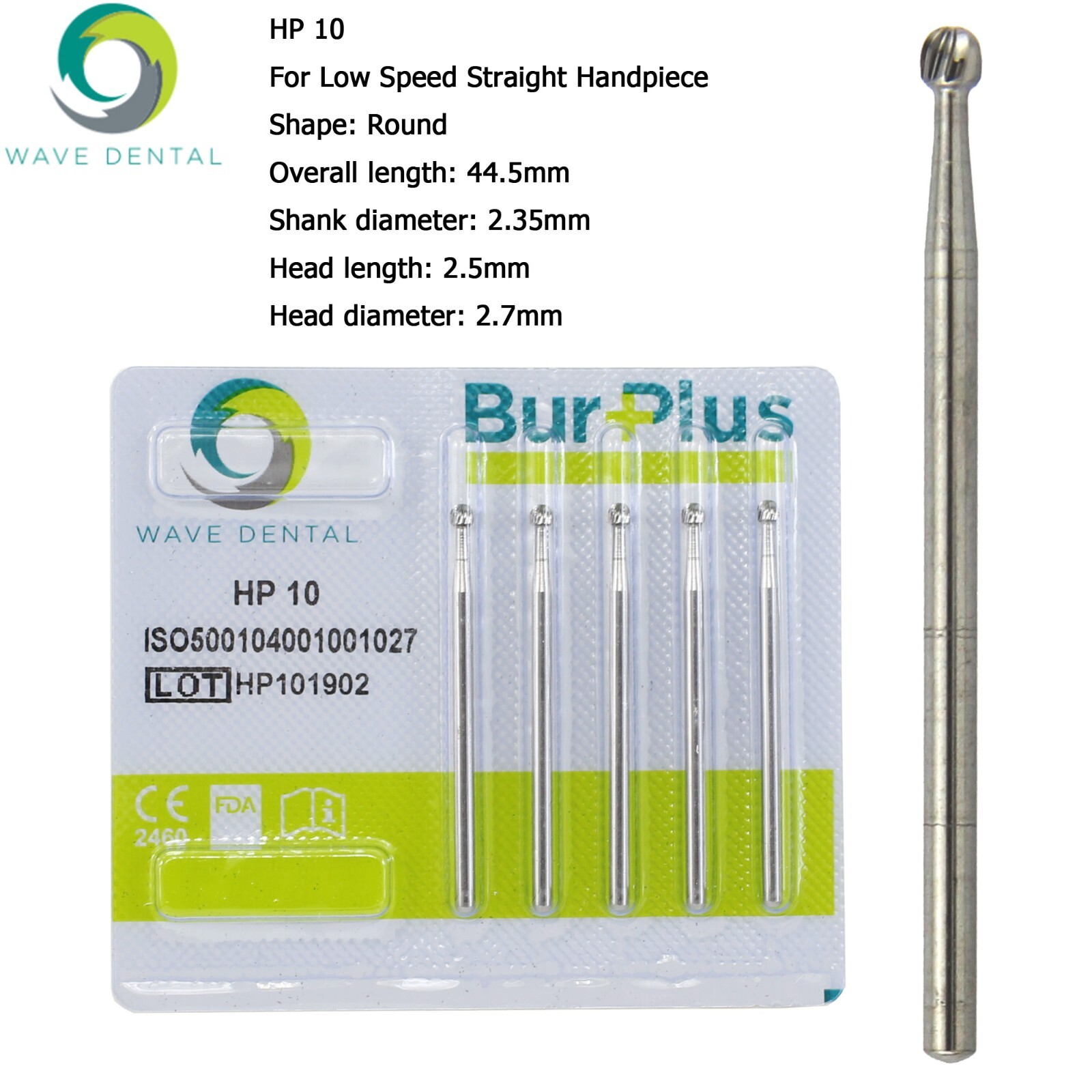 Wave Dental Carbide Burs HP Round 1/4 2 4 6 8 For Low Speed Straight Handpiece