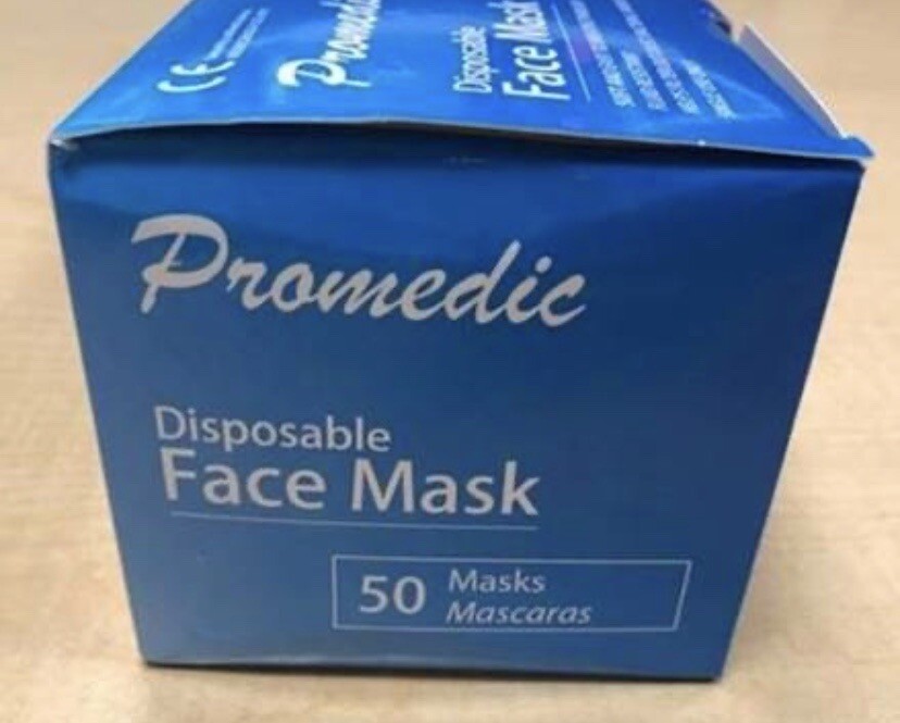 50Pcs Disposable Fluid Resistant, Filtering Protective 3 Layer Face Masks.