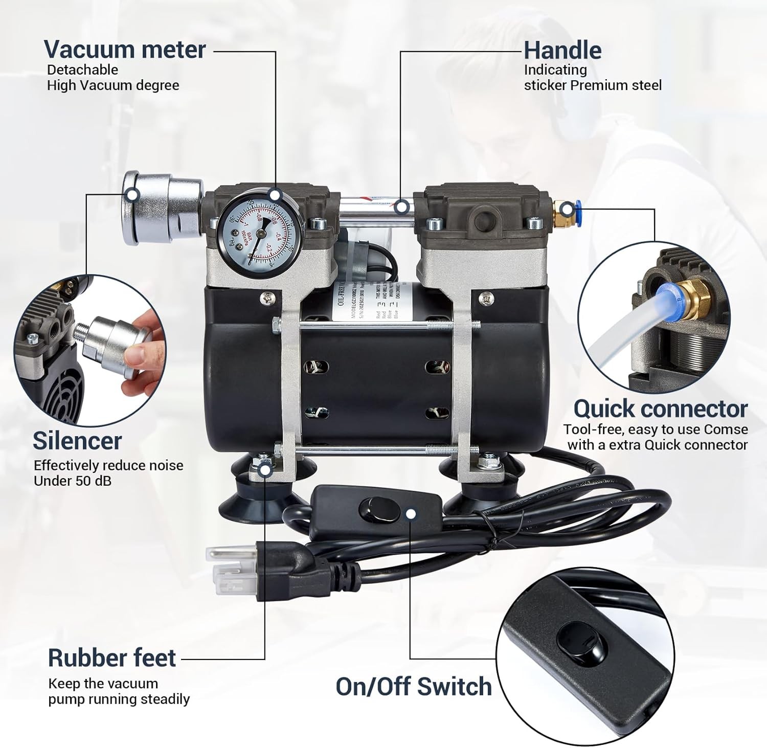50L/Min Lab Vacuum Pump +1000ml Buchner Filtering Funnel Lab Vacuum Filtration