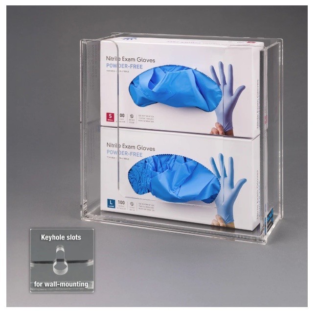 Used POLTEX Acrylic Glove Box Holder Organizer Rack Wall Mount Top Load ACGB2-W