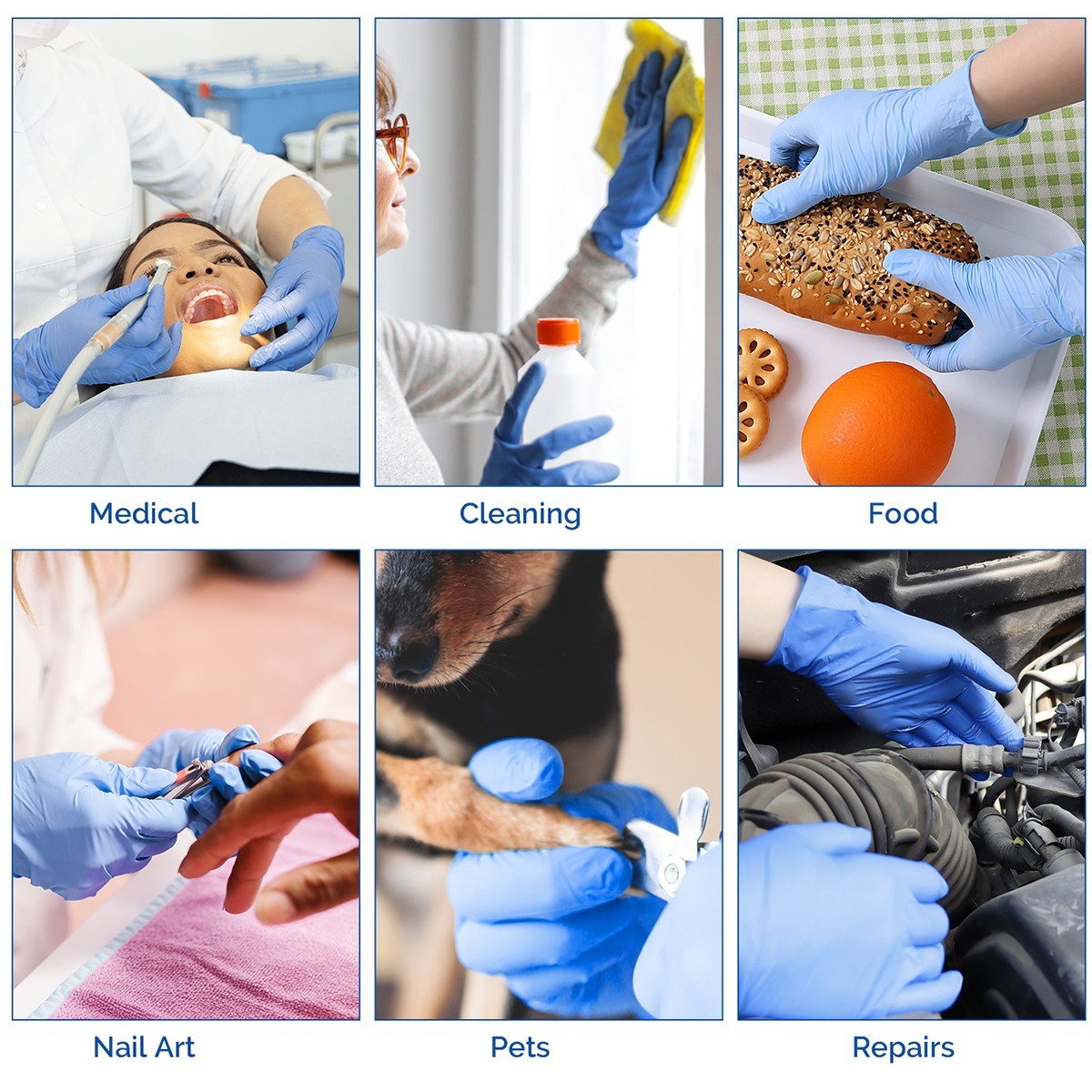 Disposable Glove Blue Nitrile Medical Gloves Powder Free Latex Free Food Grade