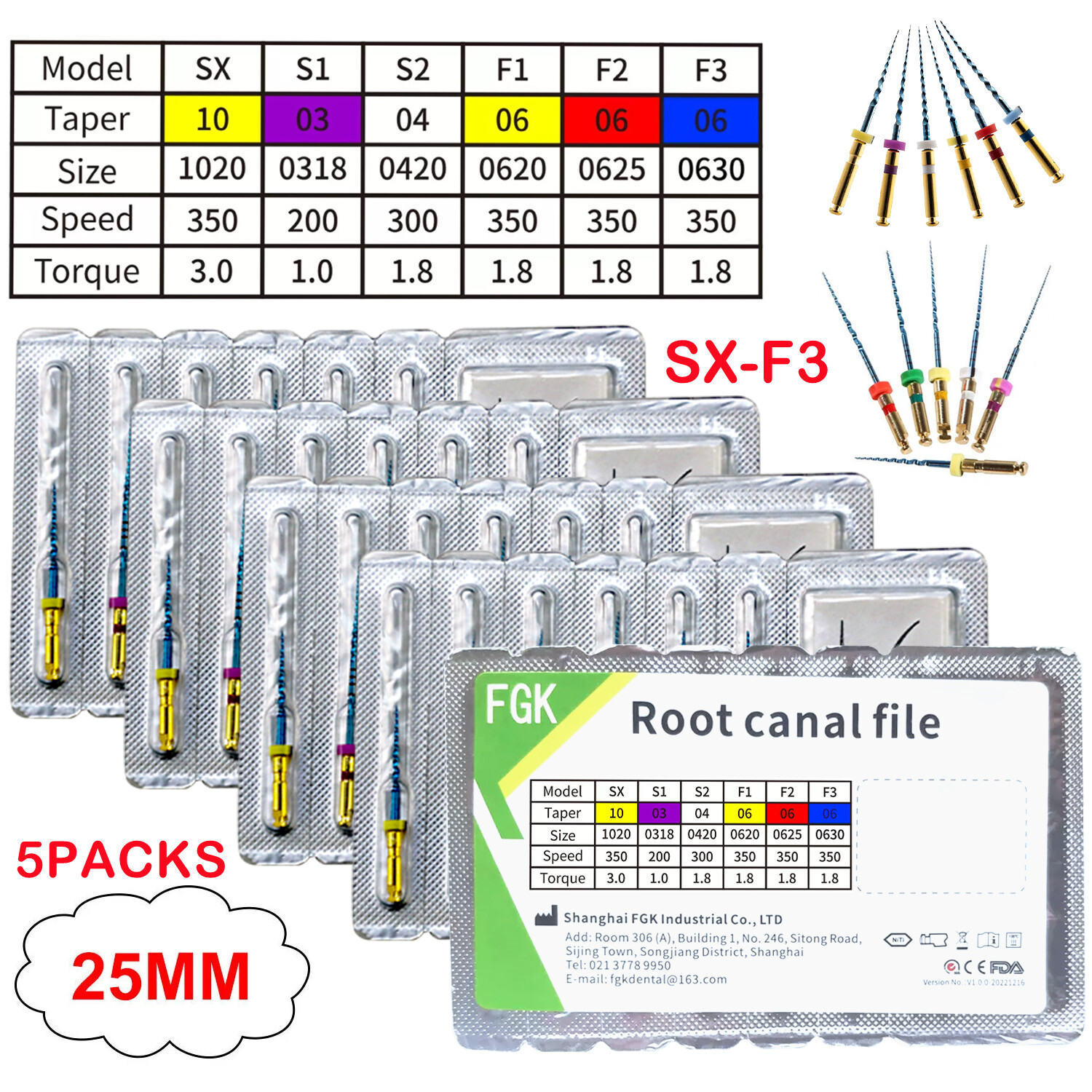 Dental Endo Rotary Files NITI Root Canal Heat Actived Files Taper SX-F3 21/25MM
