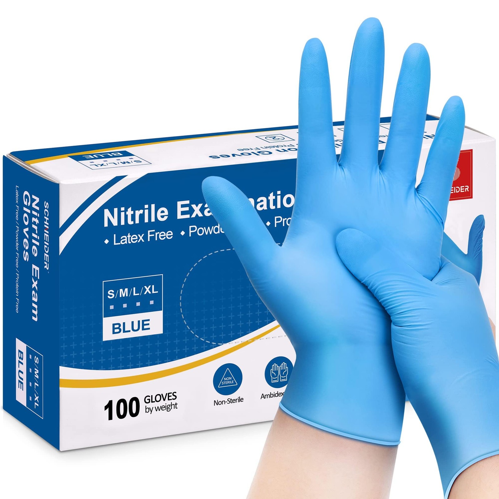 Schneider Nitrile Exam Gloves, 4 Mil, Blue, Large 100-ct Box, Large, Blue
