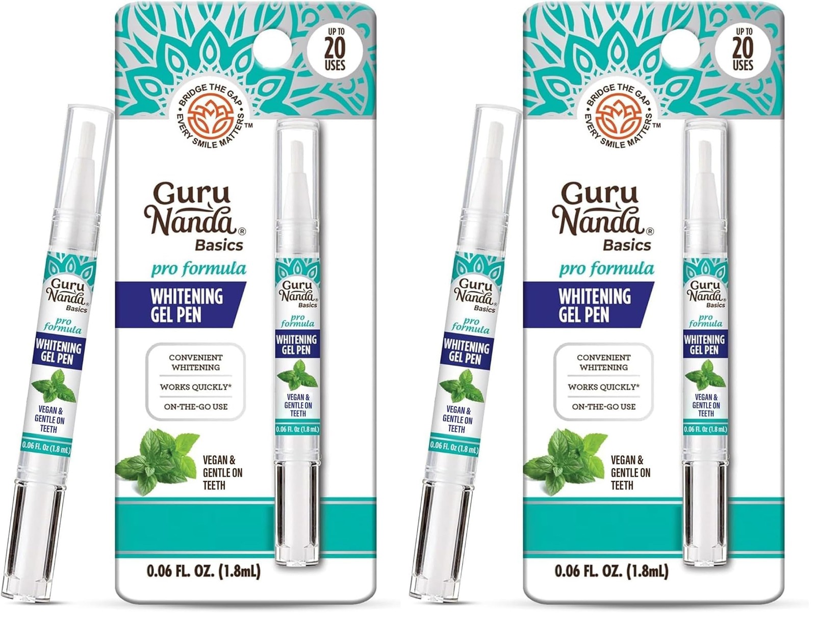 GuruNanda Teeth Whitening Pen,(0.06 fl oz)-20 0.06 Fl Oz (Pack of 2), White