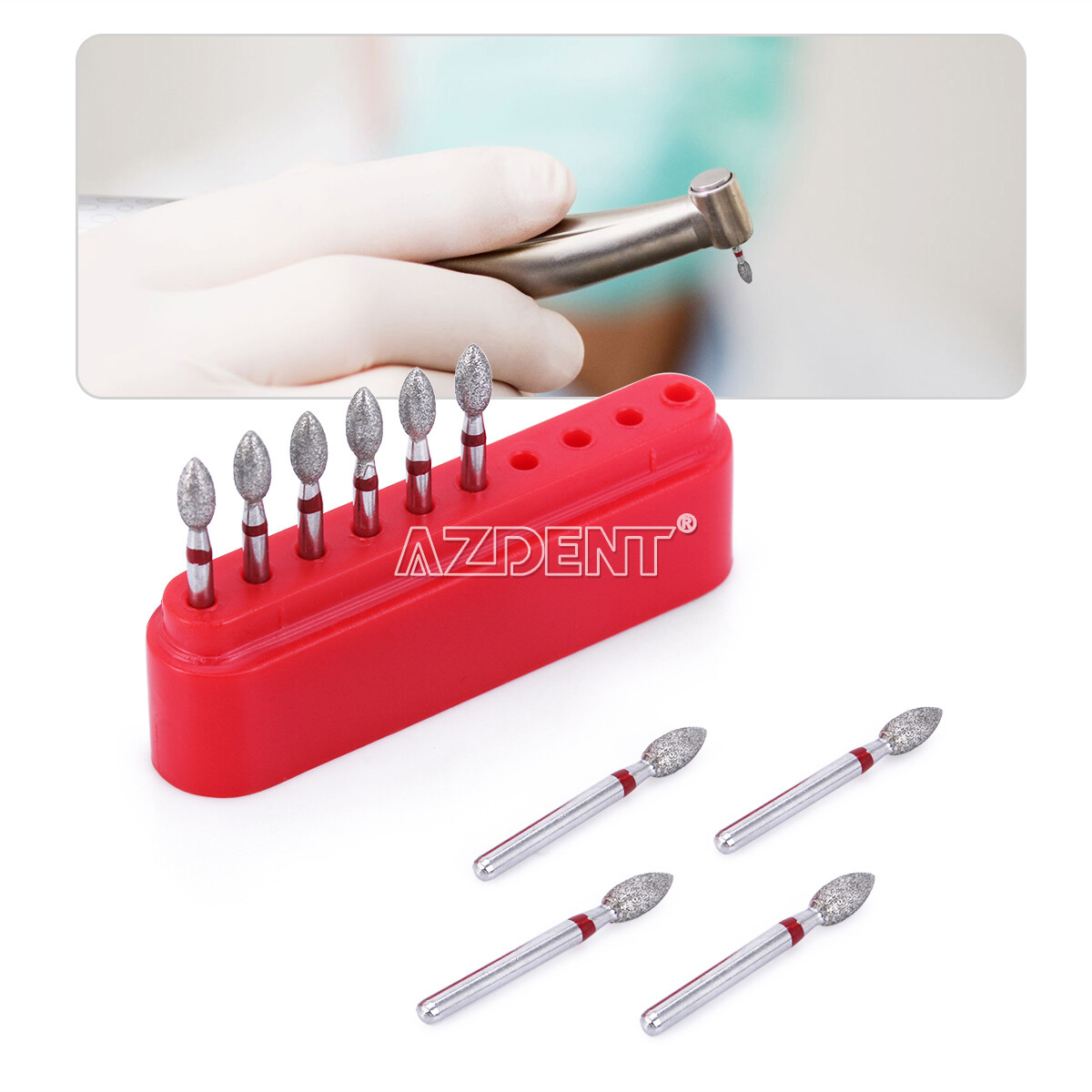 10pcs Dental FG Diamond Bur 368-023F RED Fine Grit Football High Speed Cutting