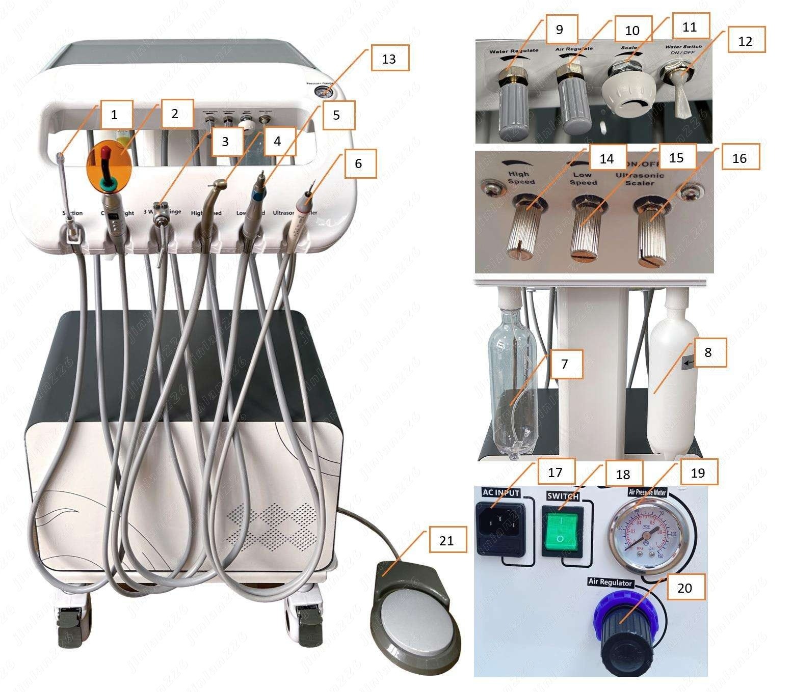 Portable Dental Delivery Unit Air Compressor Suction System 4H Light Scaler