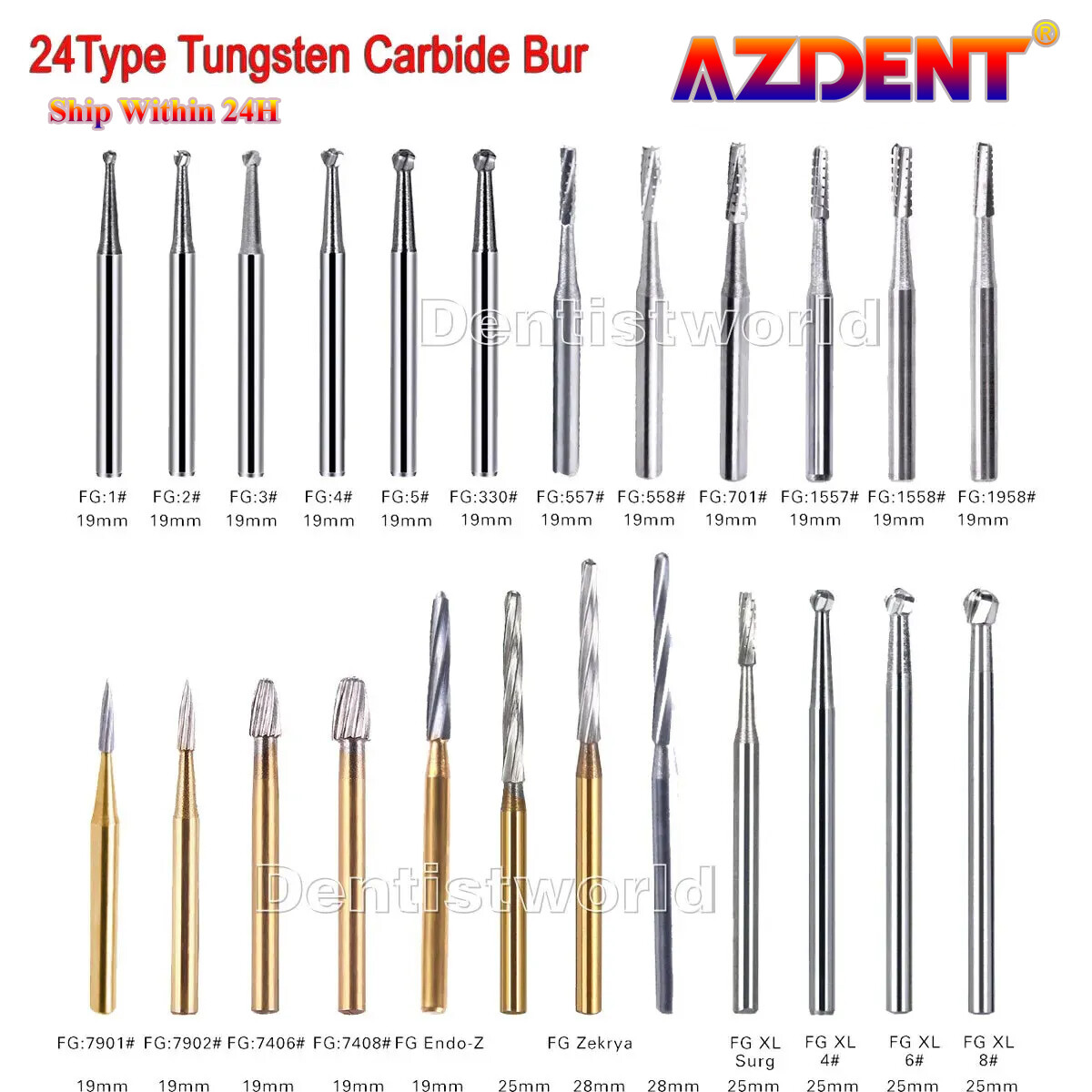 AZDENT Dental FG Fresas de carburo de tungsteno Fit Alta Velocidad pieza de mano