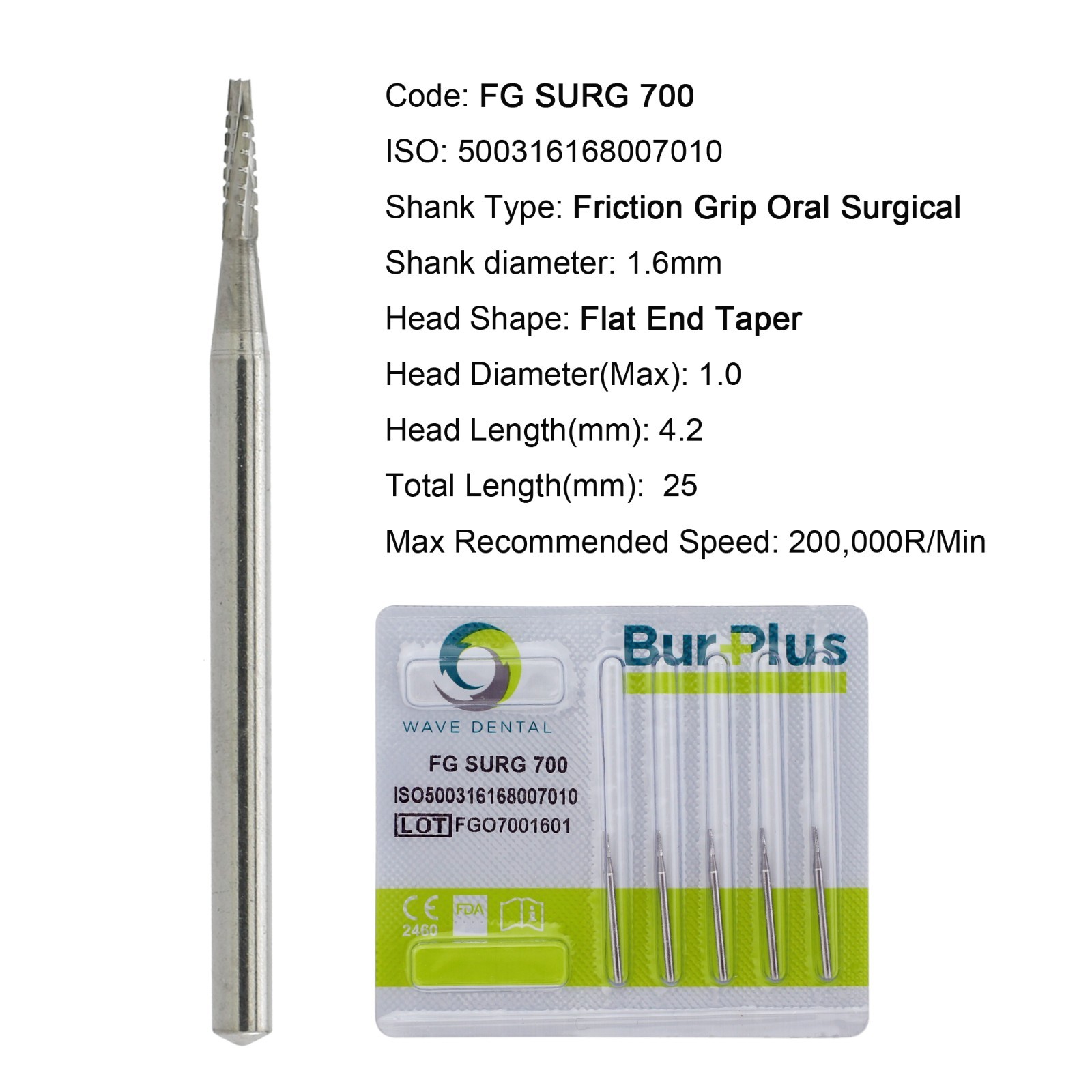 Wave Dental Surgical Burs 25mm Carbide Bur High Speed Round FG SURG 557 702 2 4