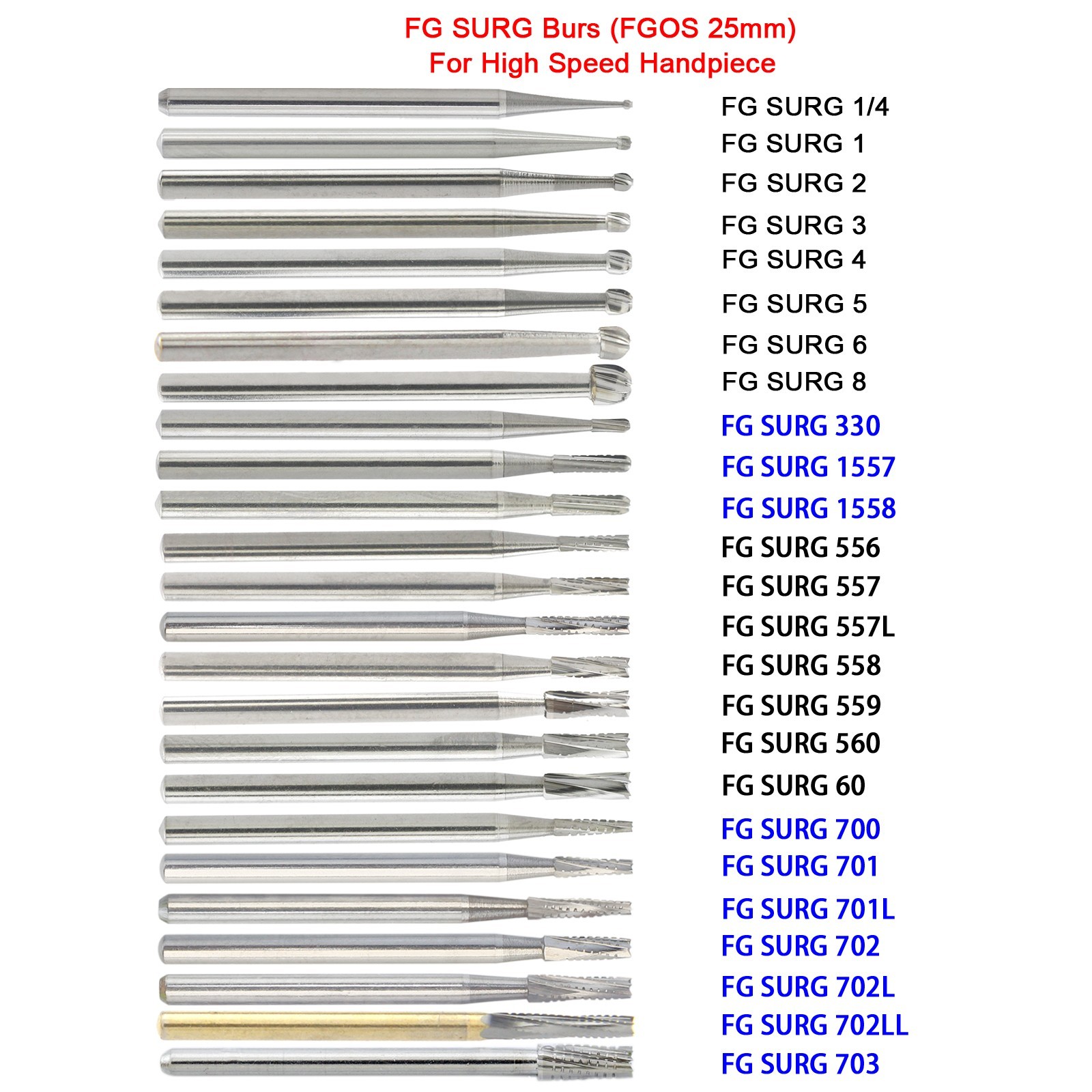 Wave Dental FGOS Surgical Burs Long Carbide Burr 25mm FG SURG 557 702 Round 4 6