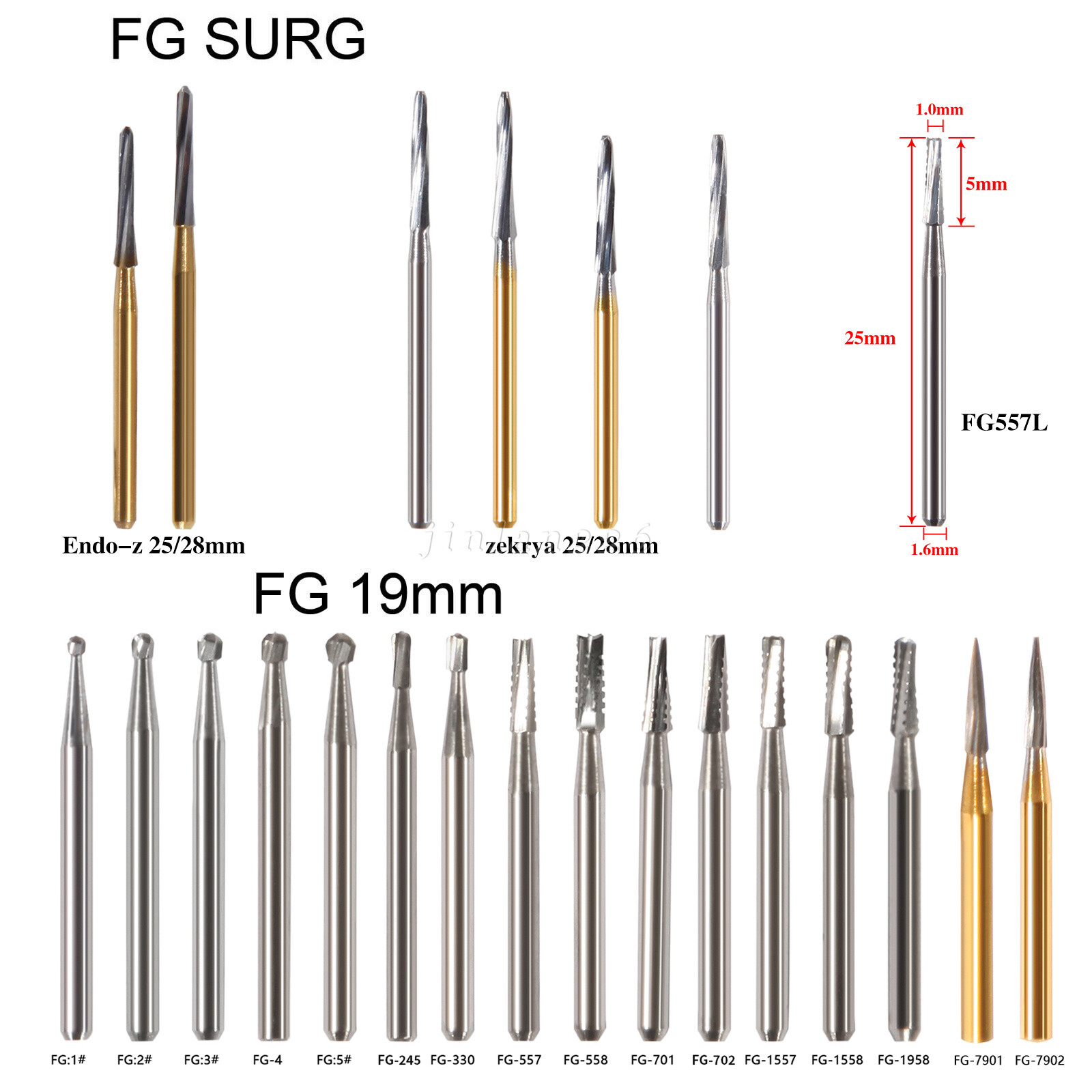 Brocas de pulido de fresas carburo de tungsteno dental FG Recorte / Acabado Bur