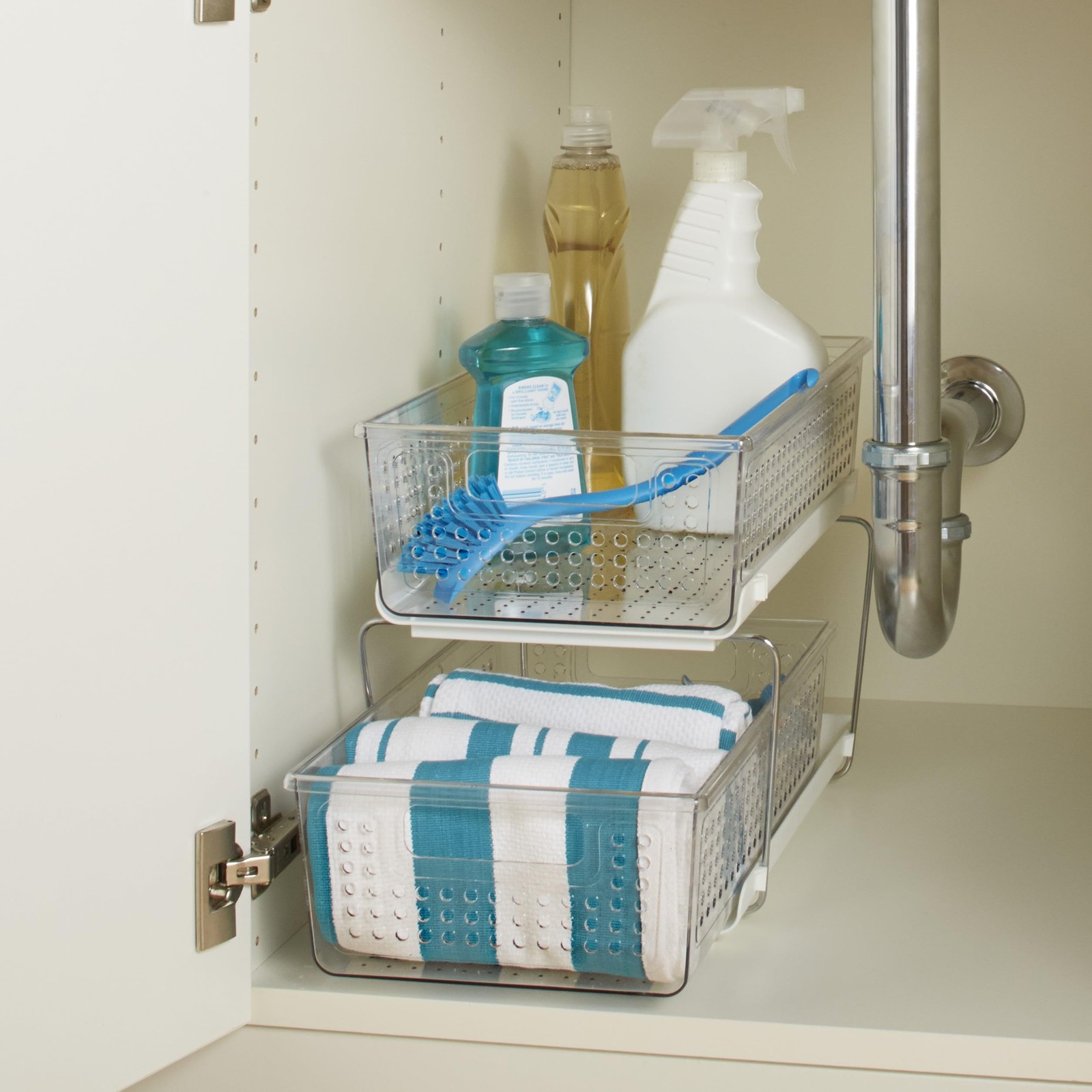 madesmart 2 Tier Organizer Under Cabinet Storage Pull Out Sliding Drawers Cleani
