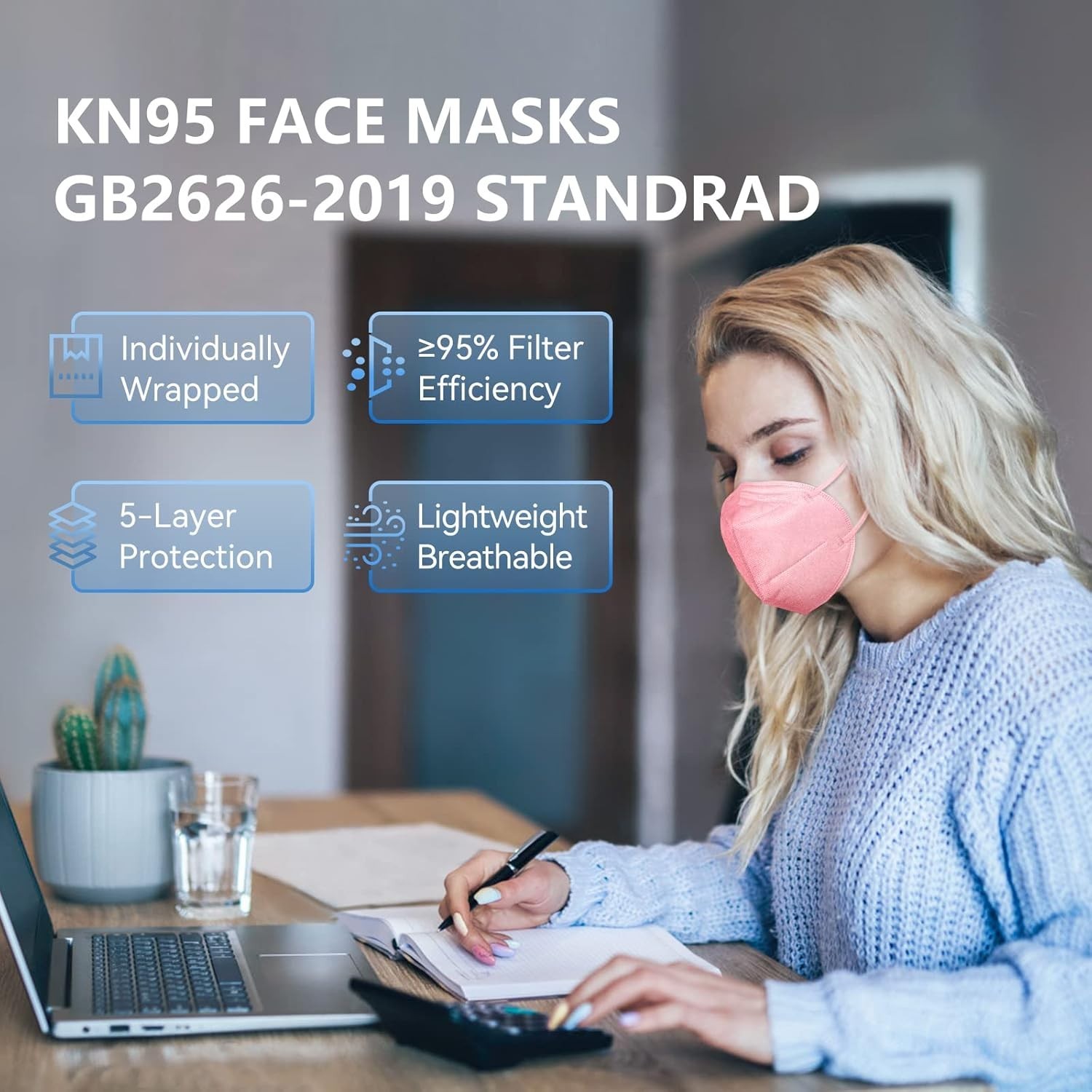 HALIDODO 50 Pack KN95 Face Mask 5-Ply Wrapped Multi-Color Elastic Earloops