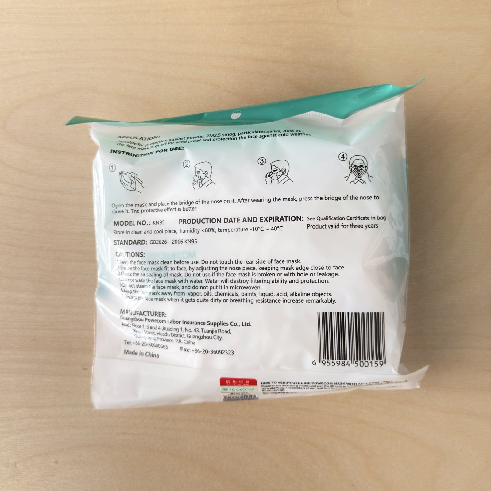Powecom KN95 Protective Mask Earloop Style 9 bags -10 pcs/bag