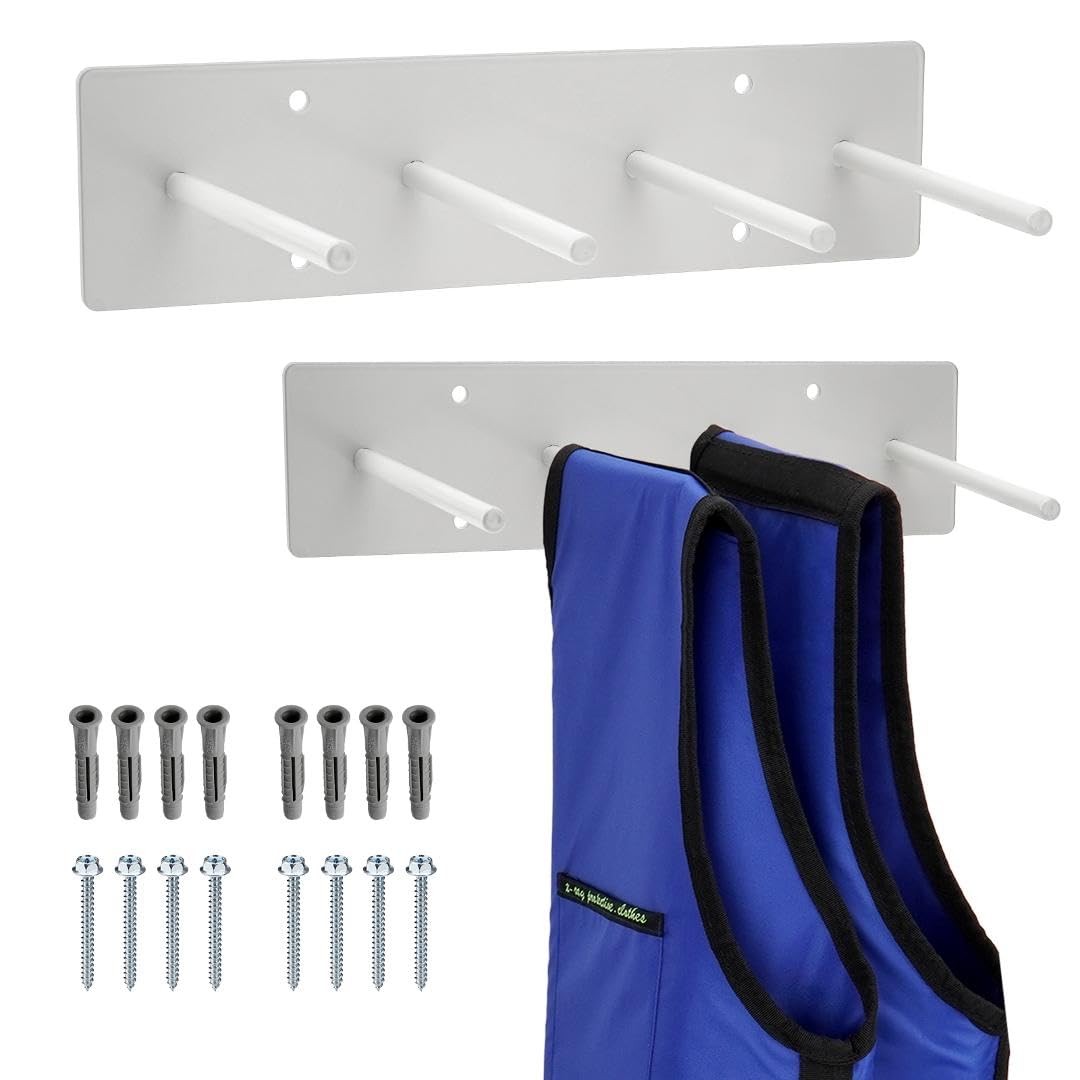2x Lead Apron Hanger 4-Hook Heavy Duty Wall Mount with Extra Long Anti-Slip Hook
