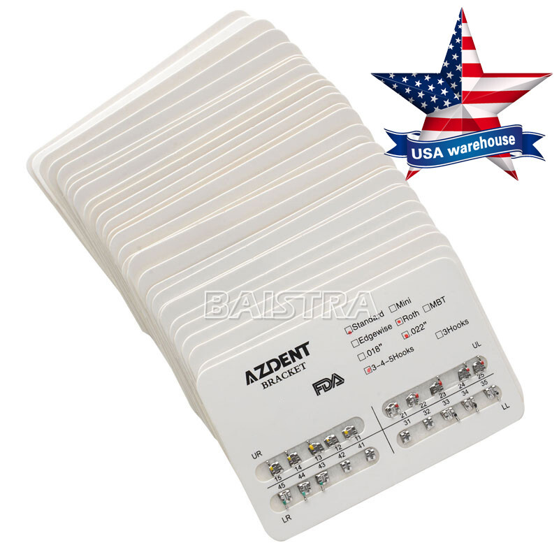 US AZDENT Dental Orthodontic Brackets Braces Standard Roth .022 Hooks 3-4-5
