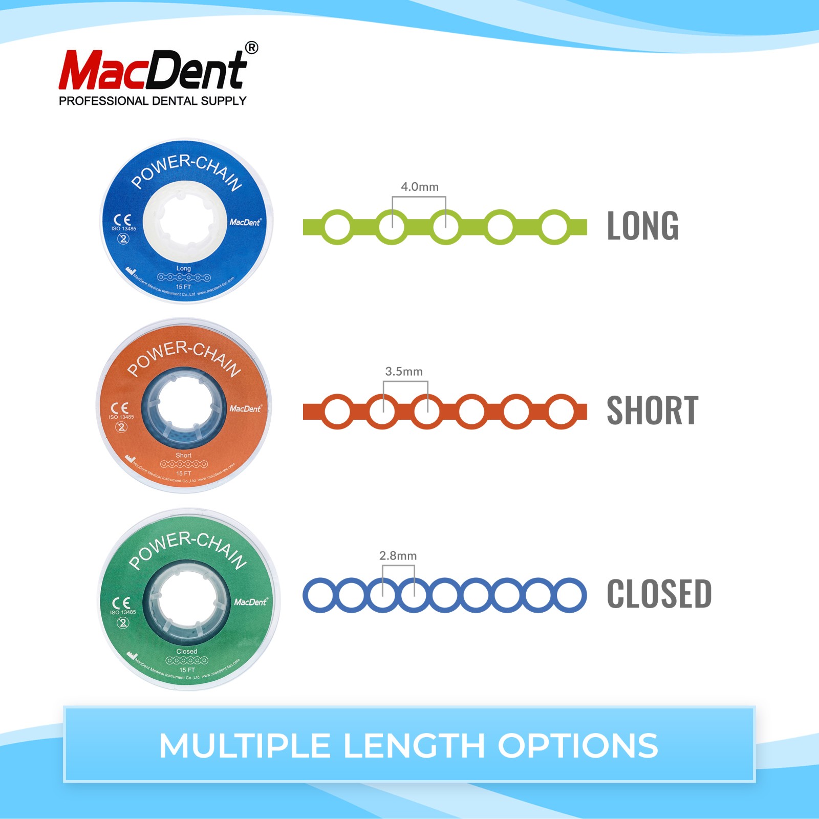 Dental Power Chains Ortho Elastic Ultra Spool Closed/Short/Long For Wire Braces