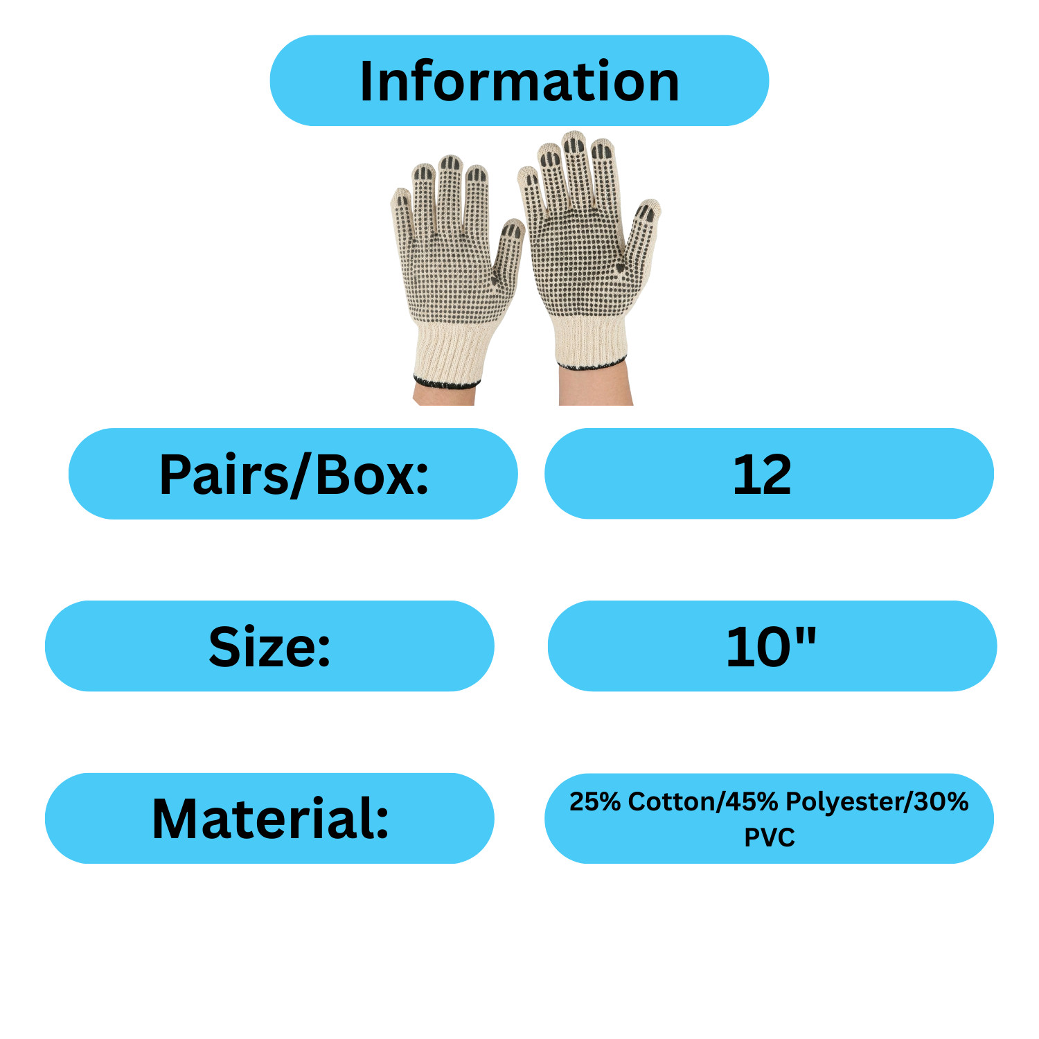 12-24 PVC Double Dot Hand Black Knitted Cotton Tan Non-Disposable Gloves