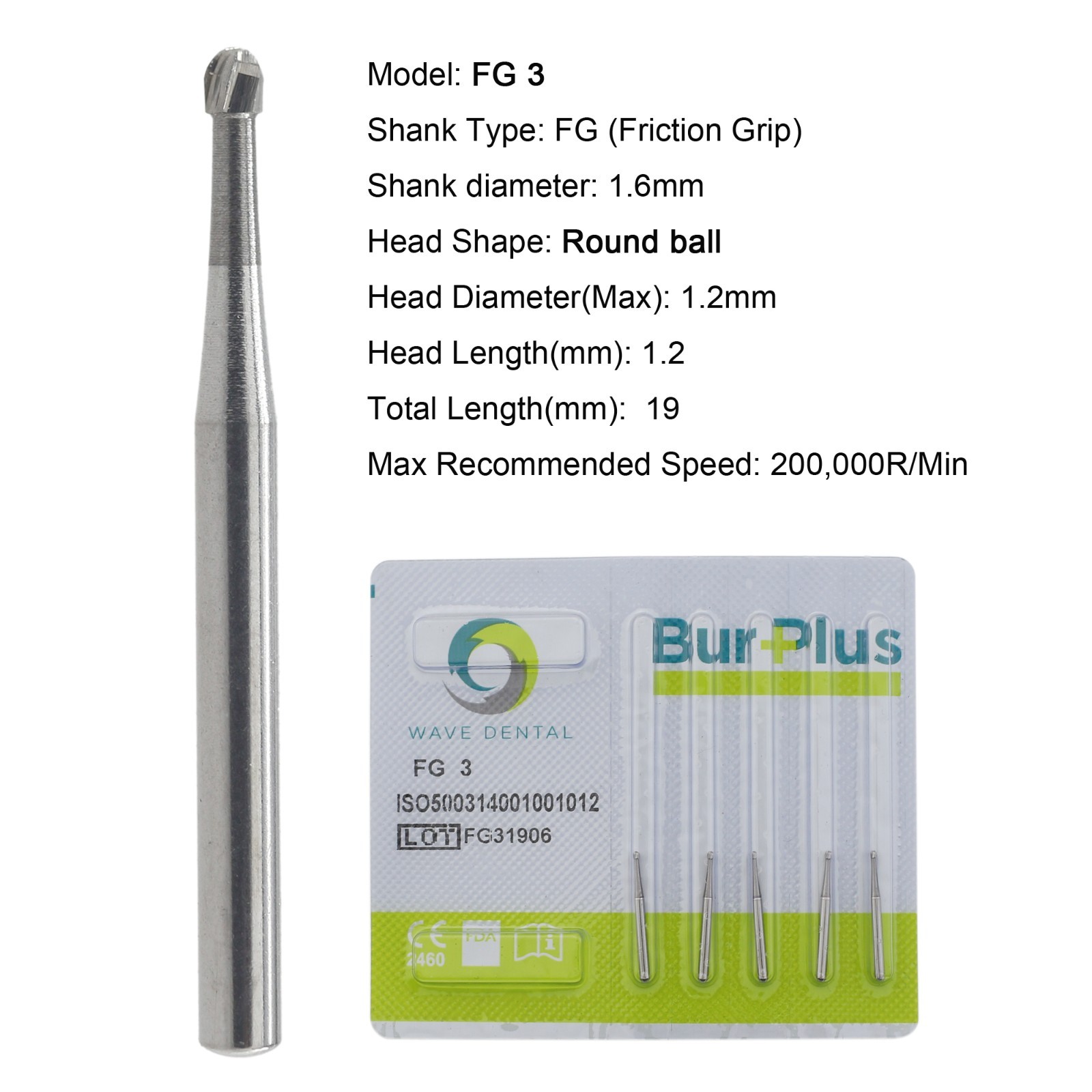 Wave Dental Carbide Burs FG 19mm High Speed Surgical 25mm FG SURG 330 557 702 6
