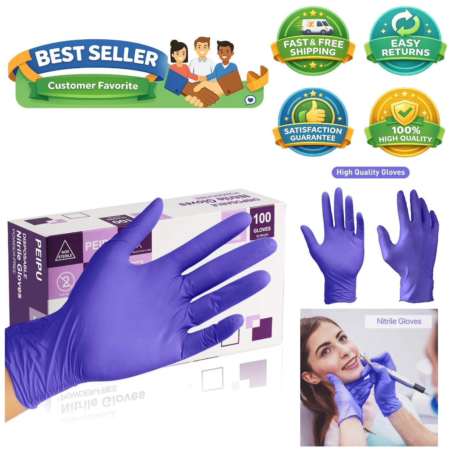 Ambidextrous PElPU Nitrile Gloves, 100 Count – Food Safe, Latex-Free Convenience