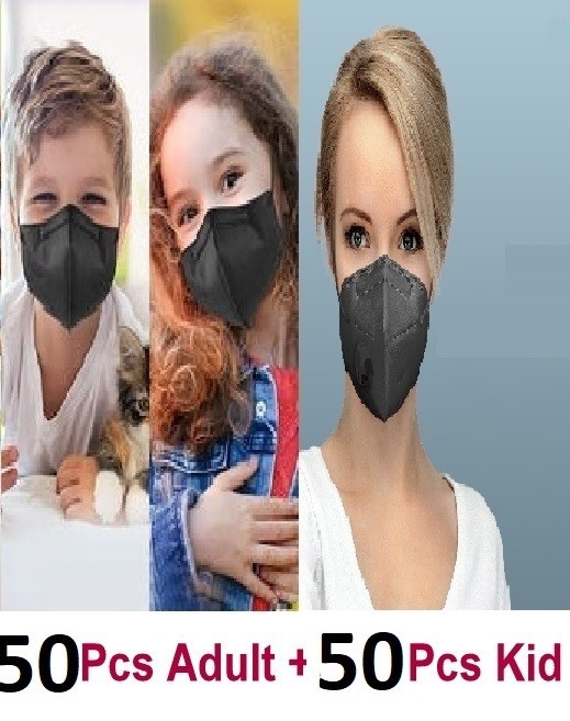 50 Black KN95 Adult Face Mask + 50 KIds KN95 Face Mask 5 Layers CE Approval