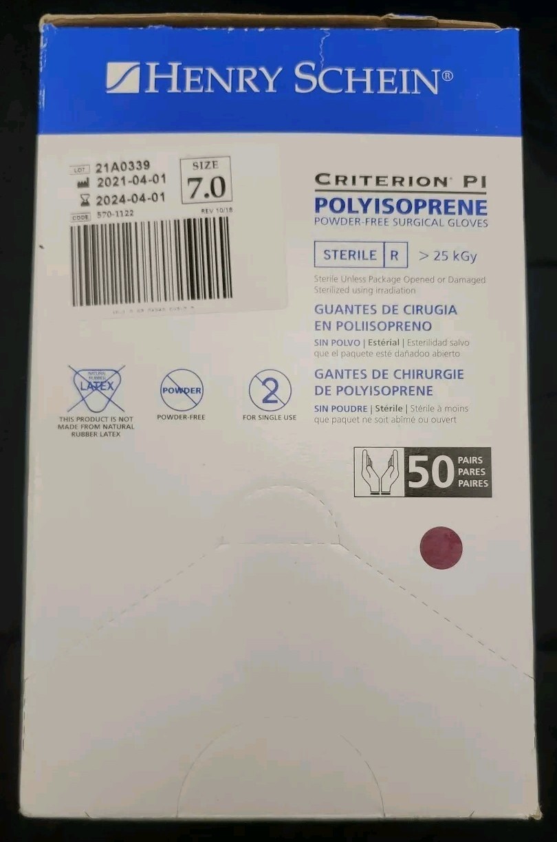 1 Box Criterion PI Polyisoprene Powder Free Sterile Surgical Gloves Size: 7