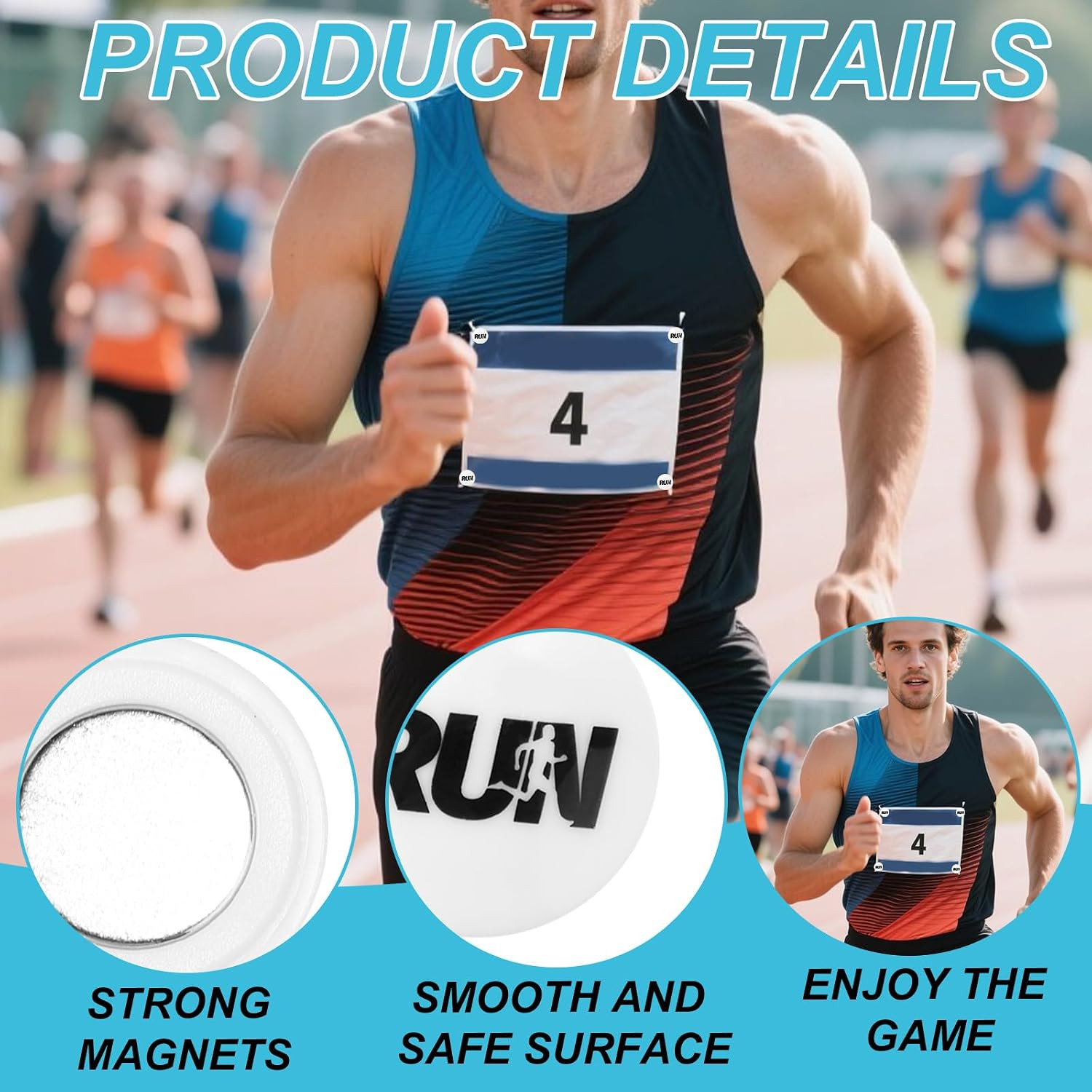 4 Pairs Magnetic Race Bib Clips, Running Bib Holder Marathon Race Number Board S