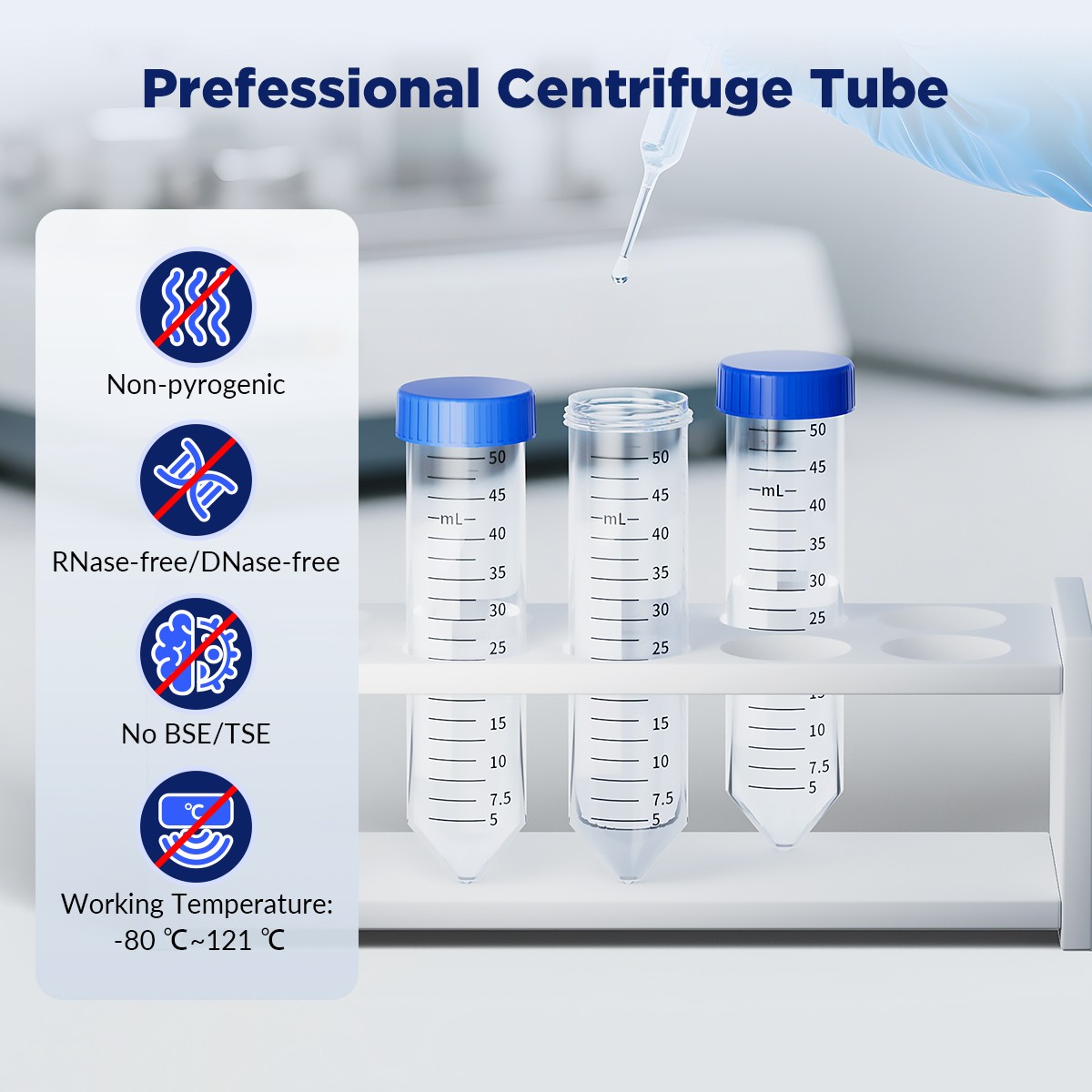 Conical Centrifuge Tubes 100 Clear Plastic Black Line Mark Screw Caps Leak Proof