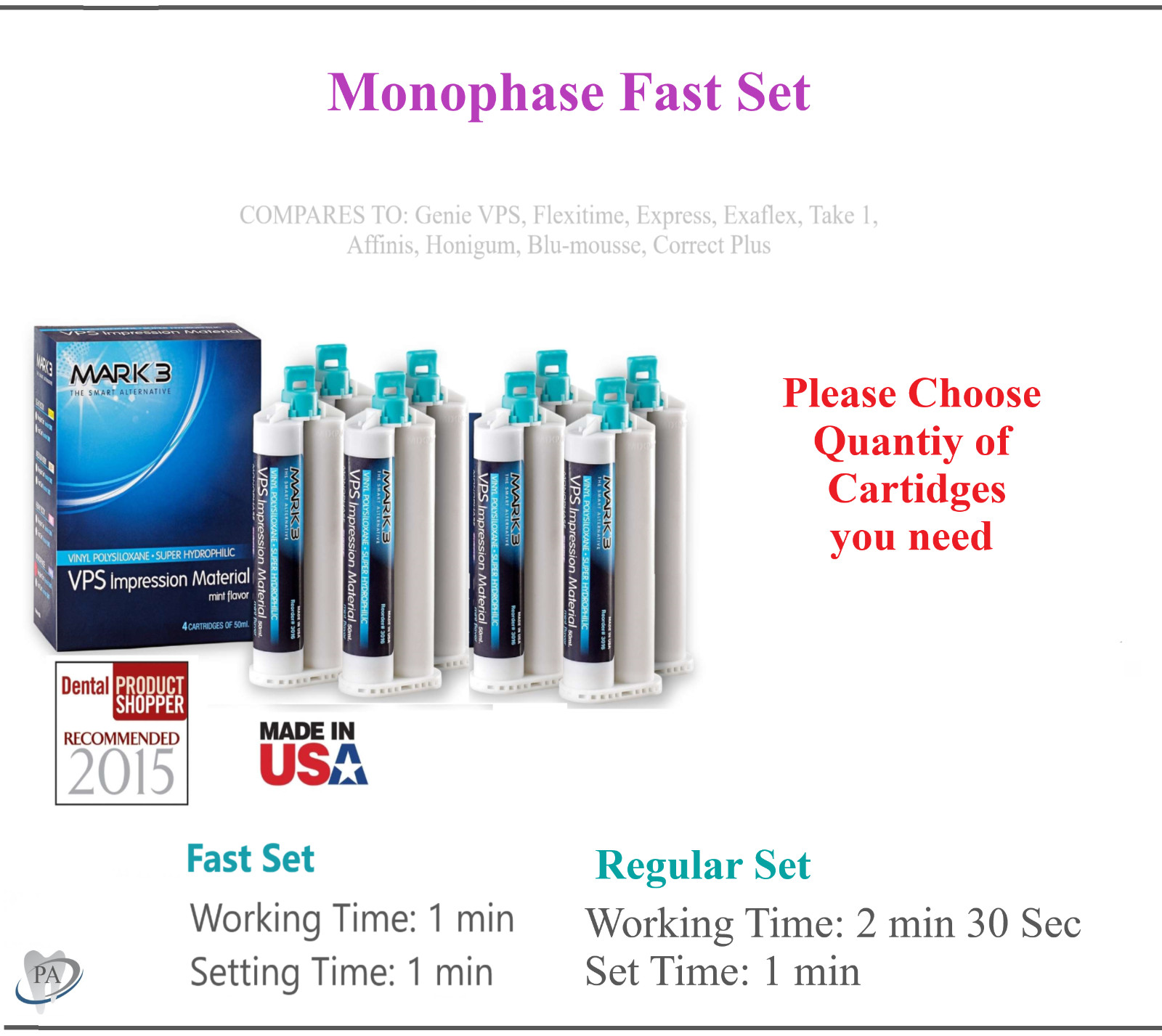 Dental MEDIUM BODY FAST SET VPS PVS Impression Material FAST Set 50ML Cartridges