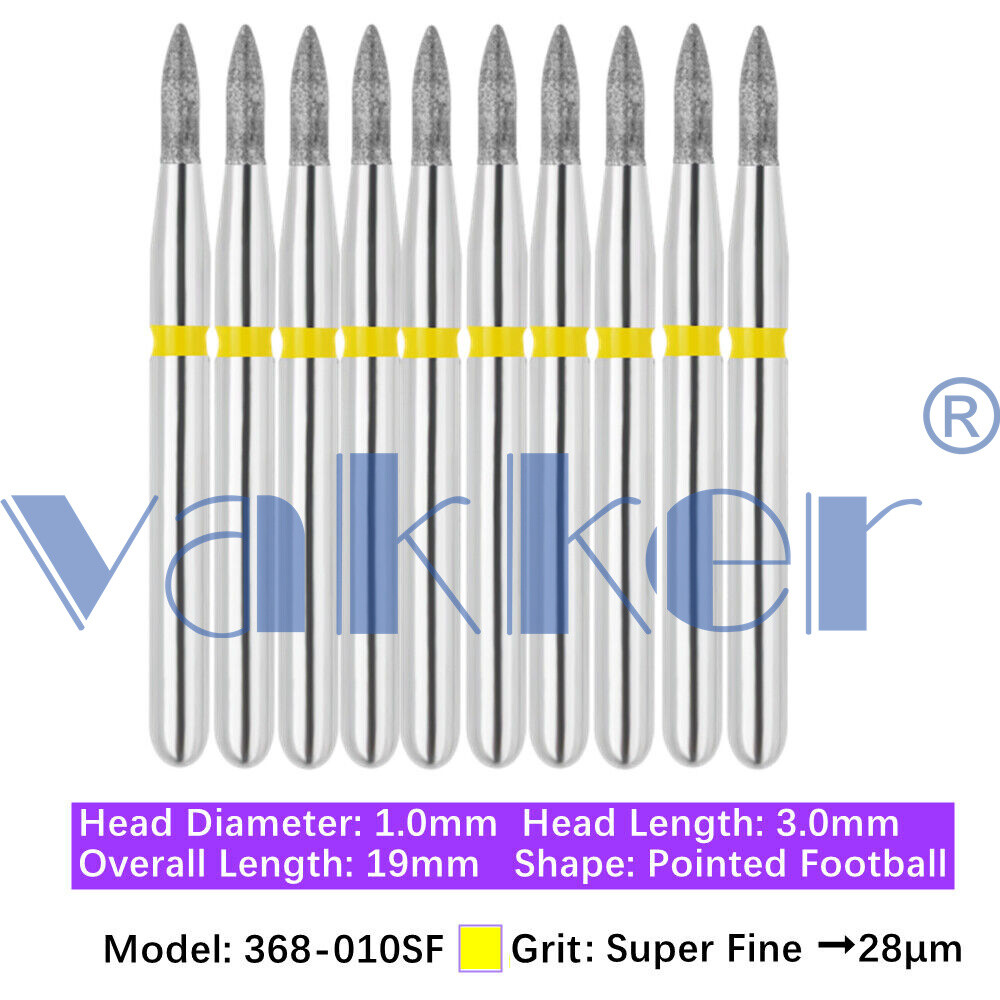 10pc Vakker Dental FG Football Egg Shape Diamond Burs for High Speed Handpiece