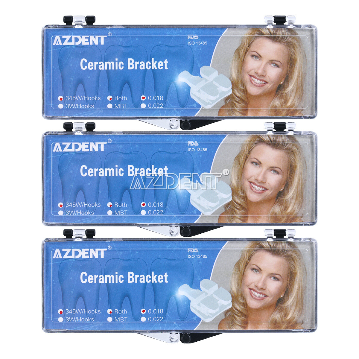 AZDENT Dental Orthodontic Ceramic Braces Bracket Roth MBT 0.018/.022 Hooks 3-4-5