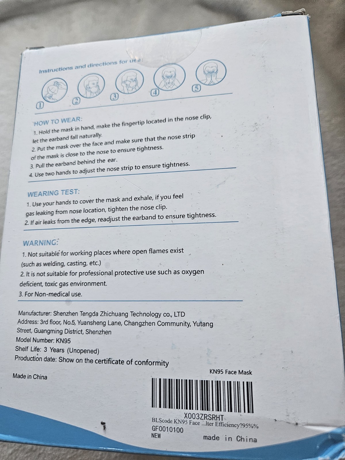 BLSCODE Kn95 Protective Mask for Non-Medical Use. 60 Pieces