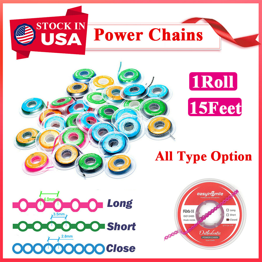 Dental Power Chains Braces Orthodontic Super Elastic Short Long Closed 15Feet
