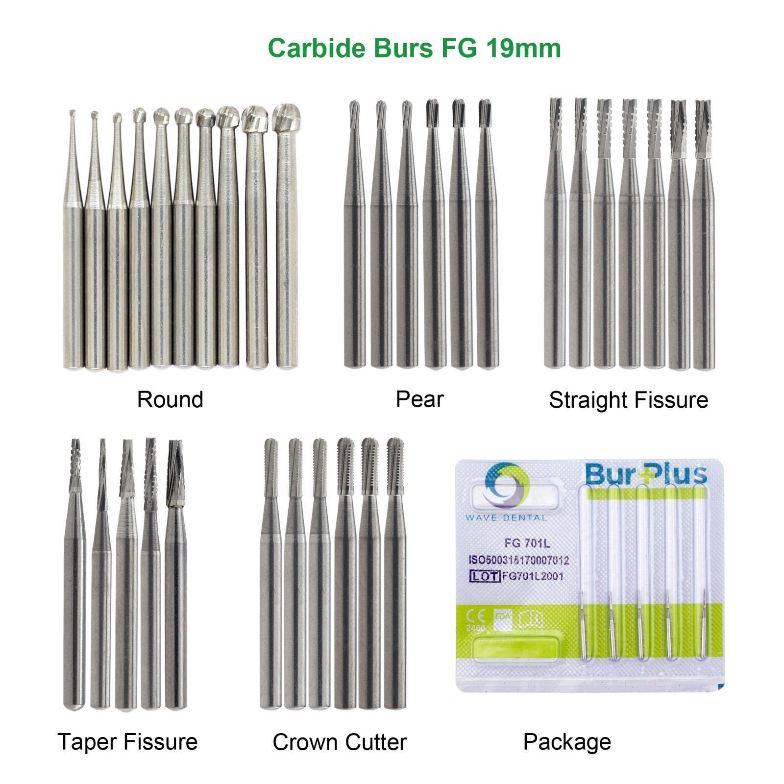 Wave Dental Carbide Bur FG Diamond Burs Football Pear Round End Taper High Speed