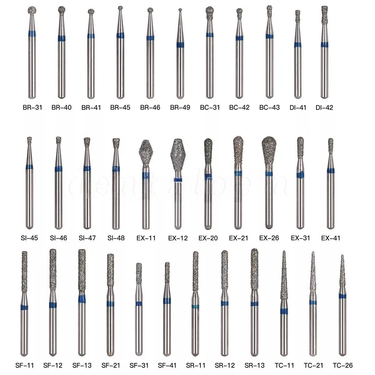 100 Types Dental FG Diamond Burs For High Speed Handpiece Friction Grip CE