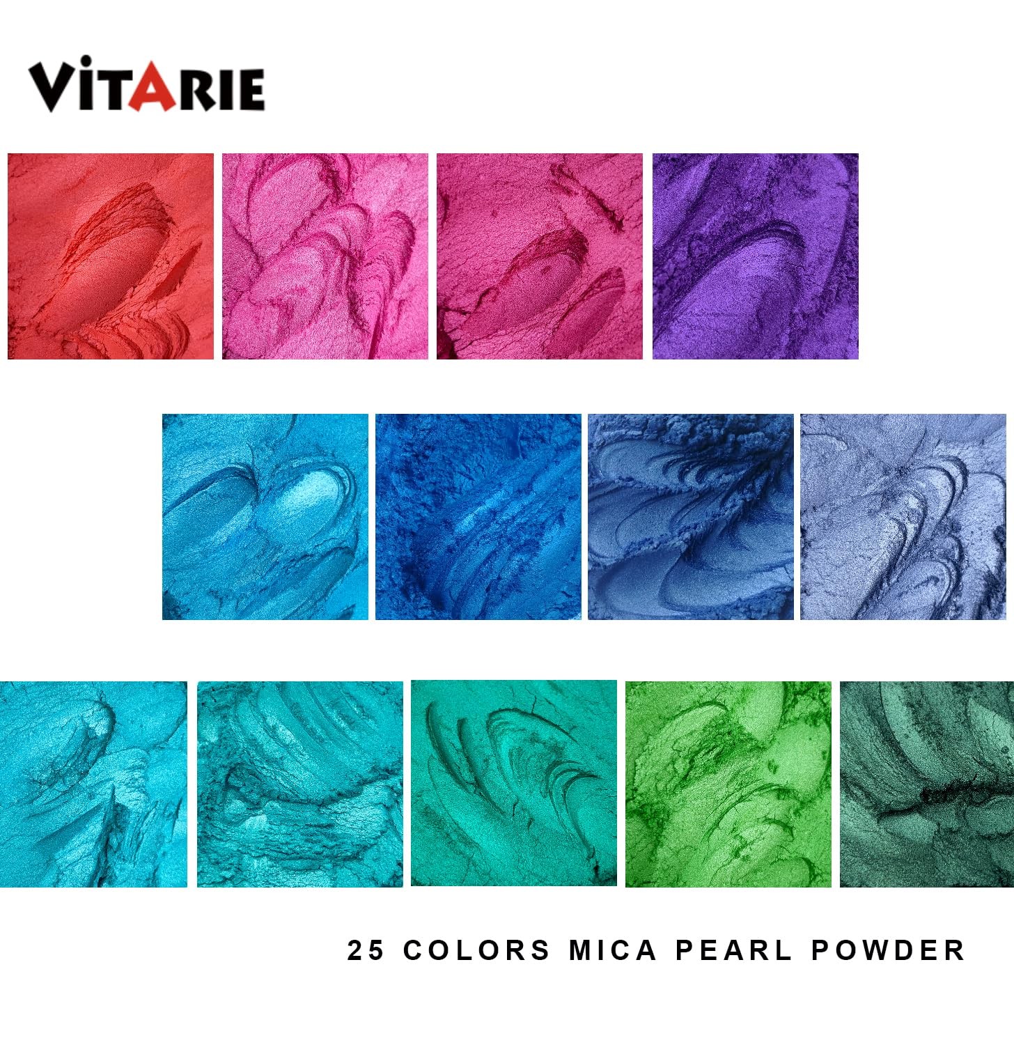VITARIE Mica Powder of Natural, 25 Colors (10g)/Bag, 240g, 25 colors x 10g